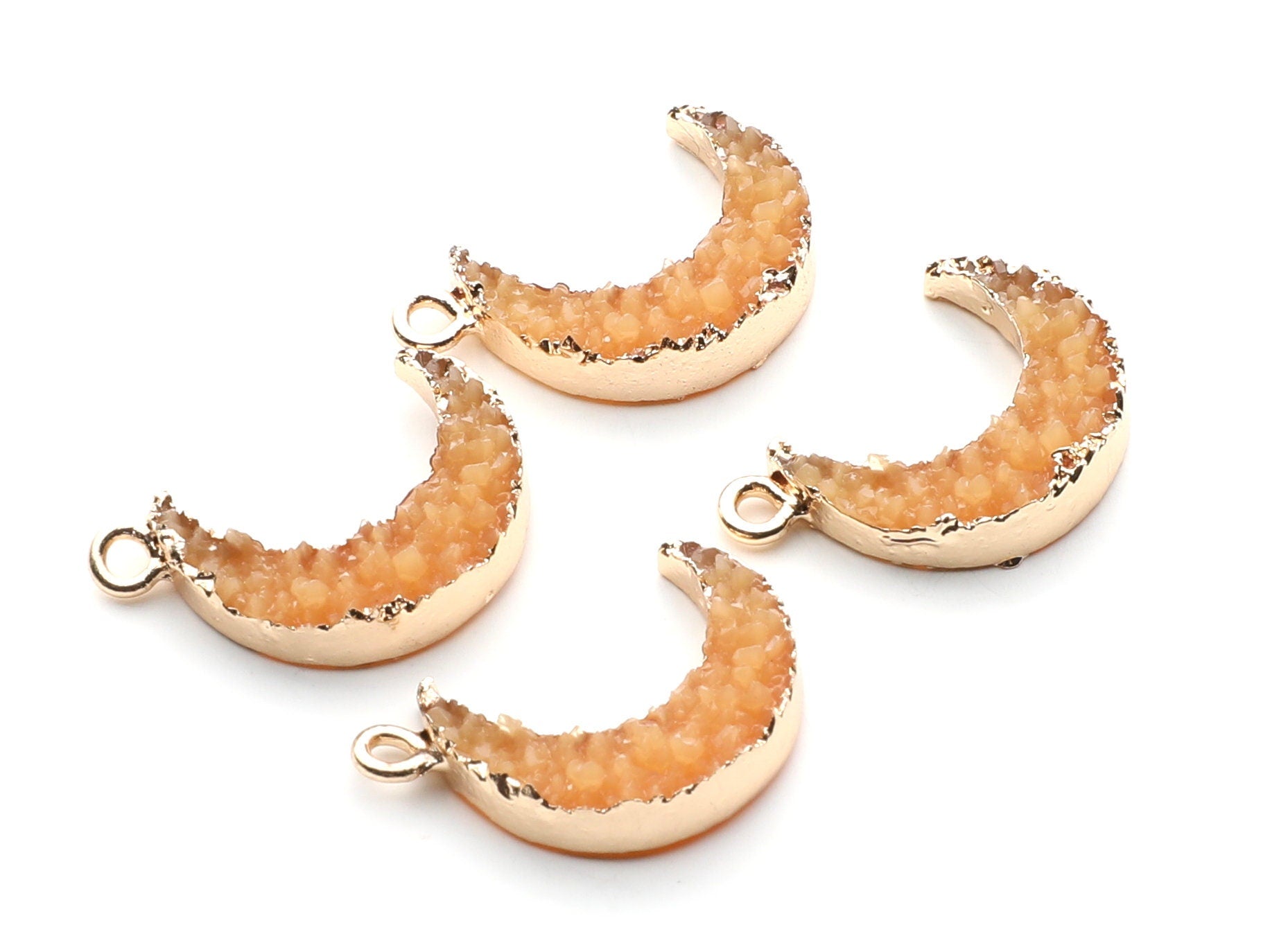 Druzy Earring Charms - Orange Resin Copper Earrings for Right Side - Moon Shaped Pendant  - 24.34x15.92x5.14mm - RC1007F - DOMEDBAZAAR