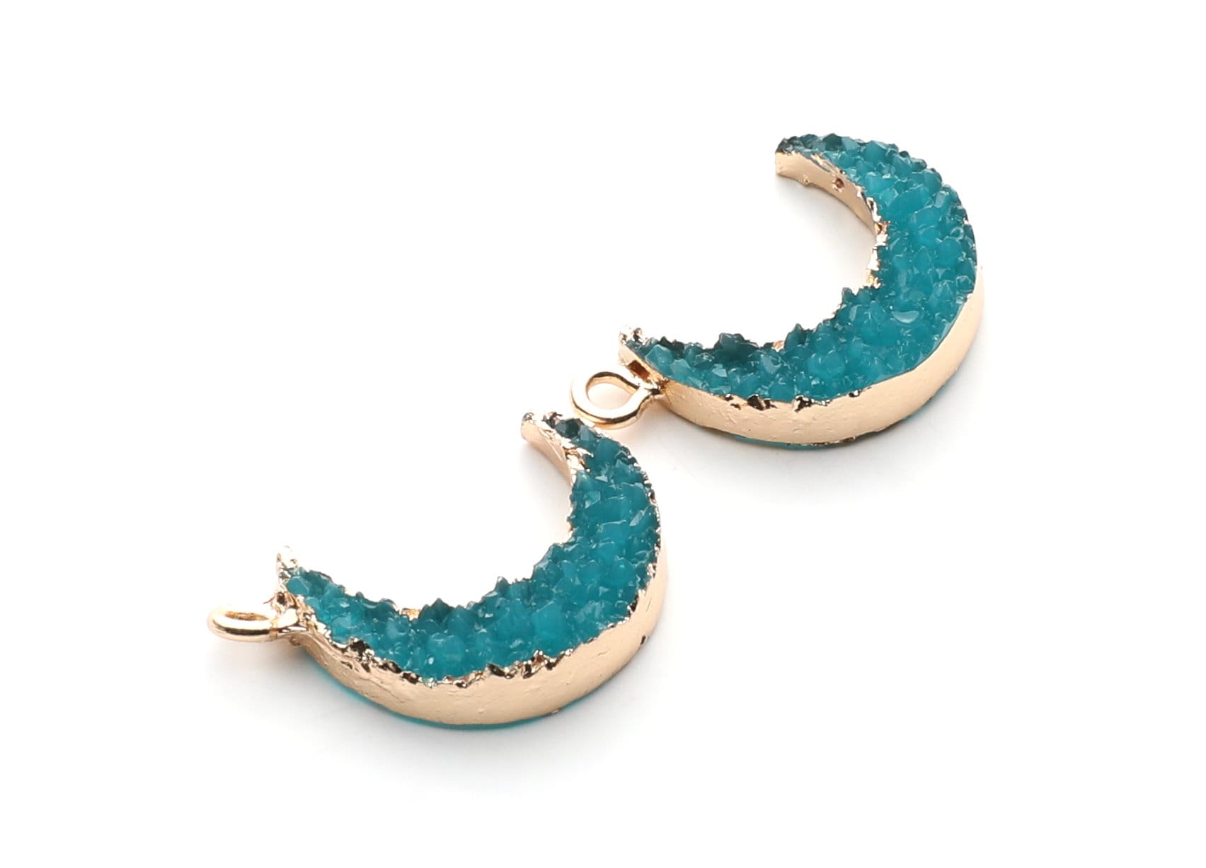 Druzy Earring Charms - Light Blue Resin Copper Earrings for Right Side - Moon Shaped Pendant  - 24.34x15.92x5.14mm - RC1007D - DOMEDBAZAAR