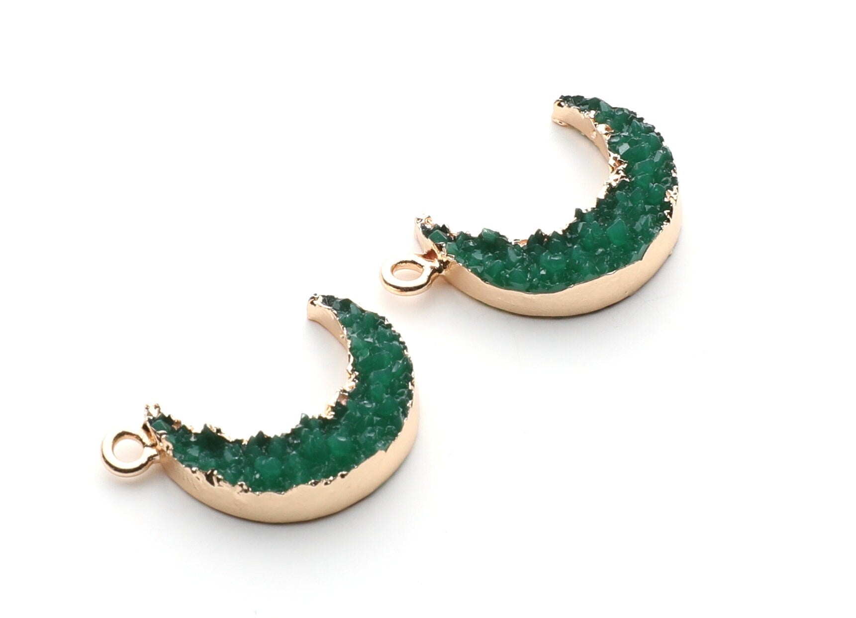 Druzy Earring Charms - Green Resin Copper Earrings for Right Side - Moon Shaped Pendant  - 24.34x15.92x5.14mm - RC1007N - DOMEDBAZAAR