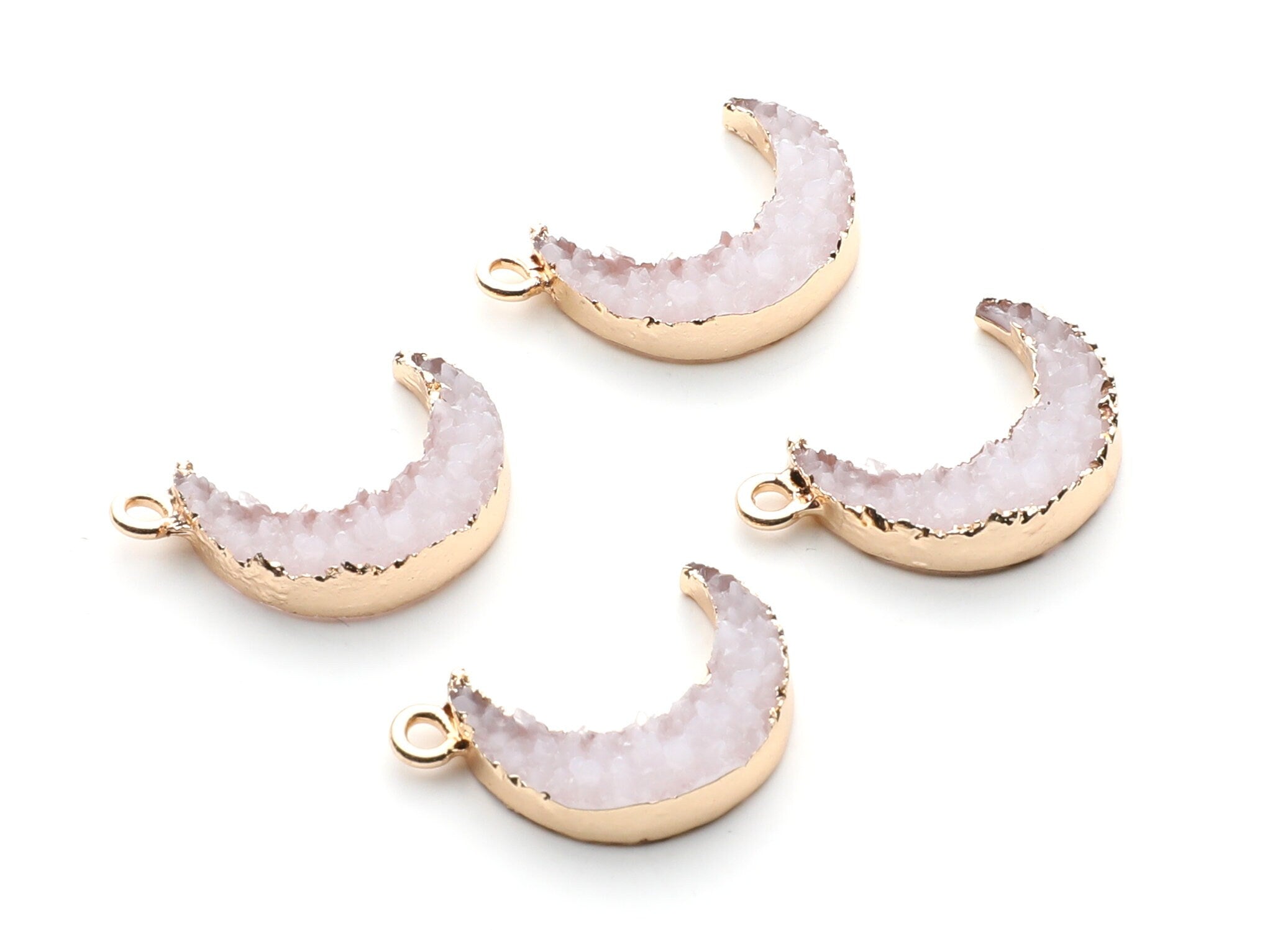 Druzy Earring Charms - White Resin Copper Earrings for Right Side - Moon Shaped Pendant  - 24.34x15.92x5.14mm - RC1007E - DOMEDBAZAAR