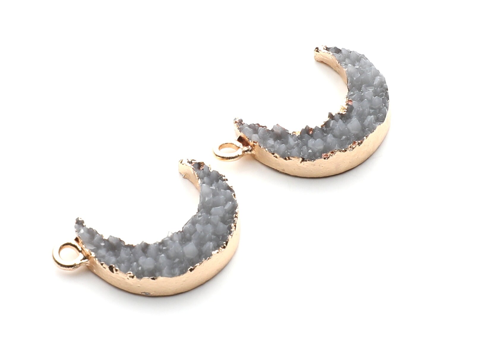 Druzy Earring Charms - Gray Resin Copper Earrings for Right Side - Moon Shaped Pendant  - 24.34x15.92x5.14mm - RC1007A - DOMEDBAZAAR
