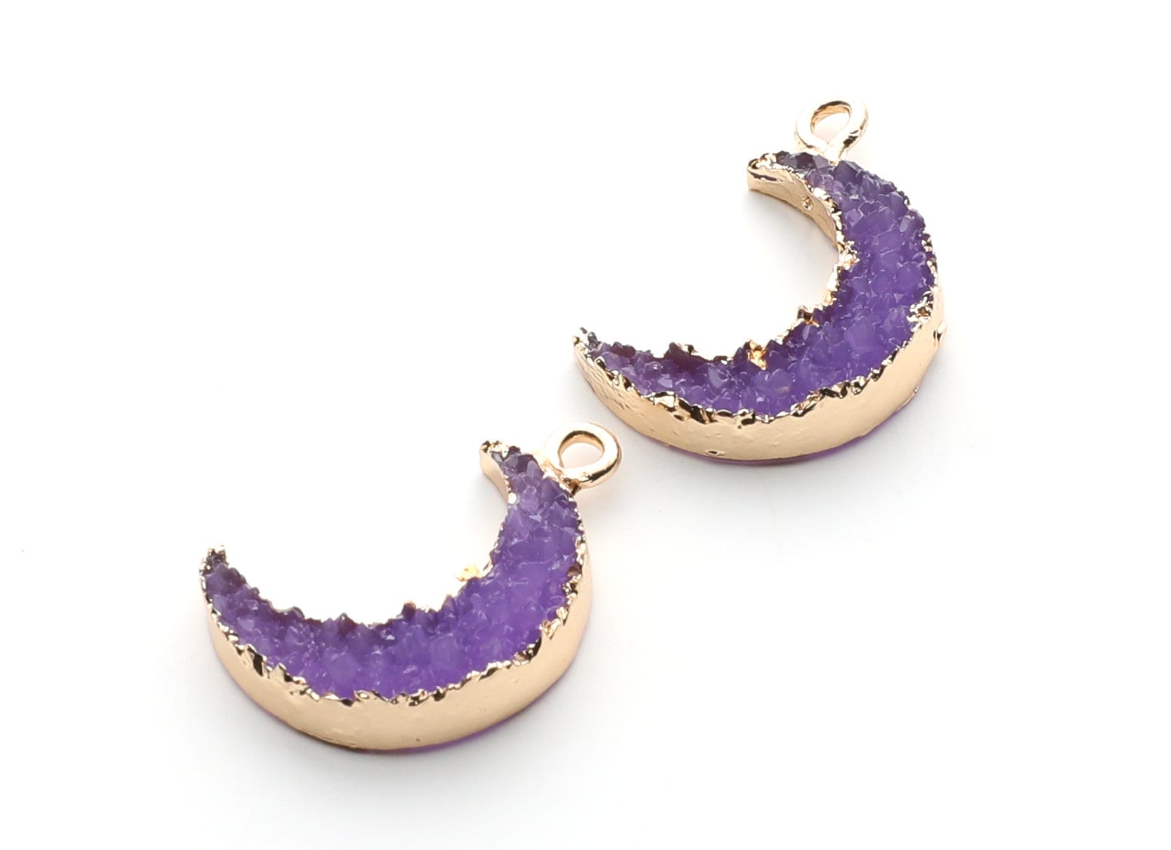 Druzy Earring Charms - Purple Resin Copper Earrings for Left Side - Moon Shaped Pendant  - 23.5x15.6x5.27mm - RC1006B - DOMEDBAZAAR