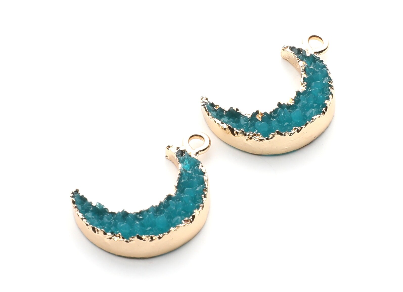 Druzy Earring Charms - Light Blue Resin Copper Earrings for Left Side - Moon Shaped Pendant  - 23.5x15.6x5.27mm - RC1006E - DOMEDBAZAAR