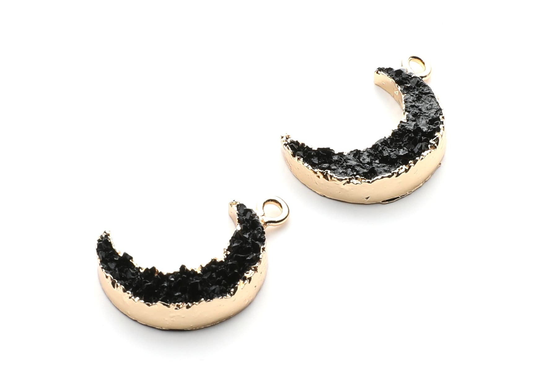 Druzy Earring Charms - Black Resin Copper Earrings for Left Side - Moon Shaped Pendant  - 23.5x15.6x5.27mm - RC1006F - DOMEDBAZAAR