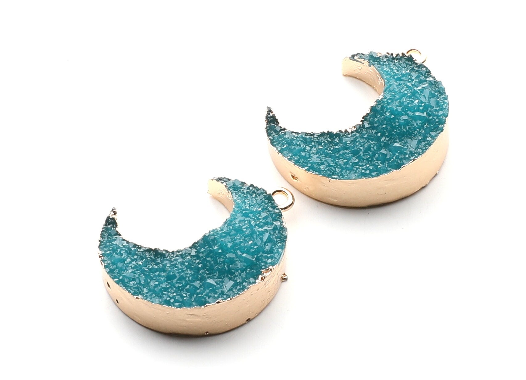 Druzy Earring Charms - Light Blue Resin Copper Earrings for Left Side - Big Moon Shaped Pendant  - 30.42x22.96x8.36mm - RC1004C - DOMEDBAZAAR