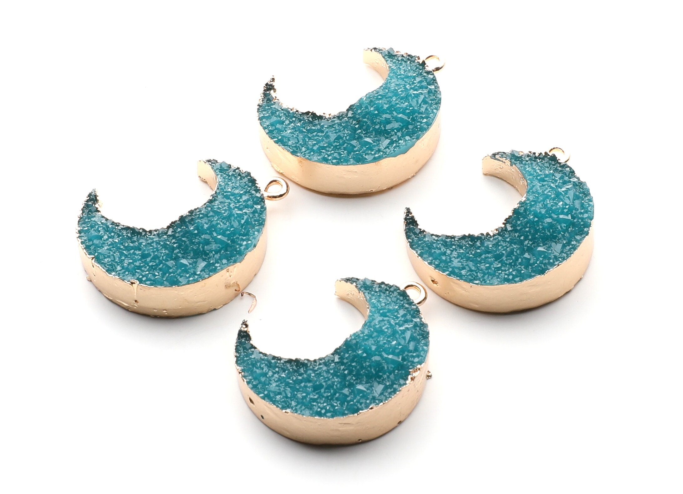 Druzy Earring Charms - Light Blue Resin Copper Earrings for Left Side - Big Moon Shaped Pendant  - 30.42x22.96x8.36mm - RC1004C - DOMEDBAZAAR