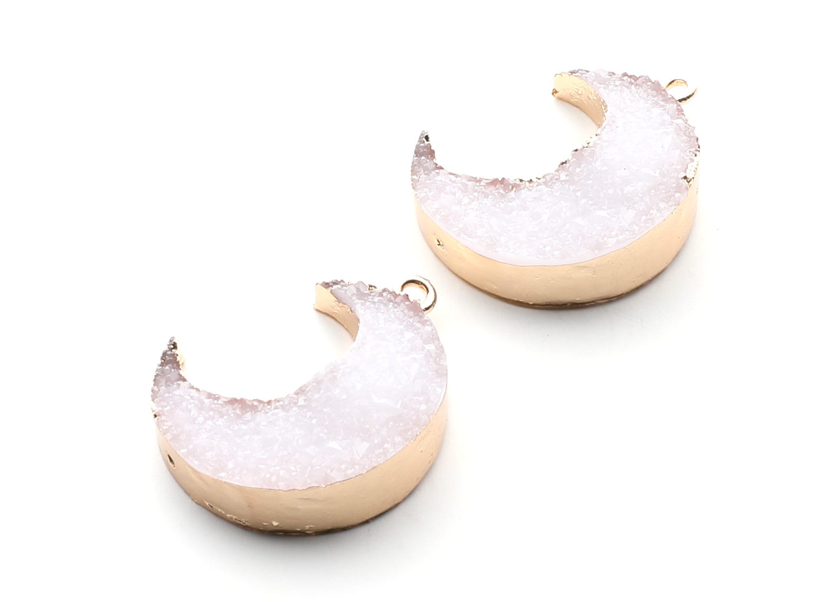 Druzy Earring Charms - White Resin Copper Earrings for Left Side - Big Moon Shaped Pendant  - 30.42x22.96x8.36mm - RC1004E - DOMEDBAZAAR