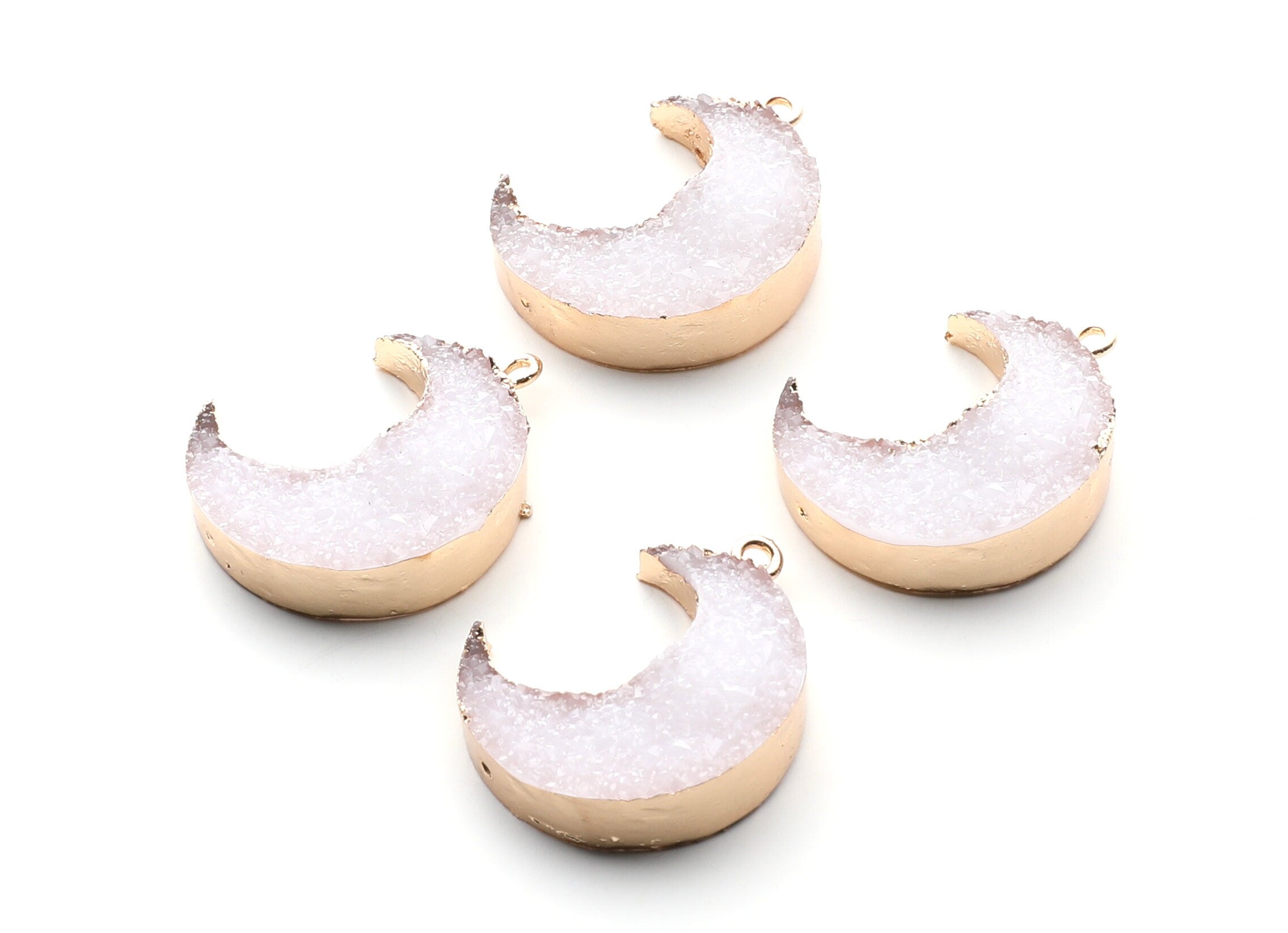 Druzy Earring Charms - White Resin Copper Earrings for Left Side - Big Moon Shaped Pendant  - 30.42x22.96x8.36mm - RC1004E - DOMEDBAZAAR