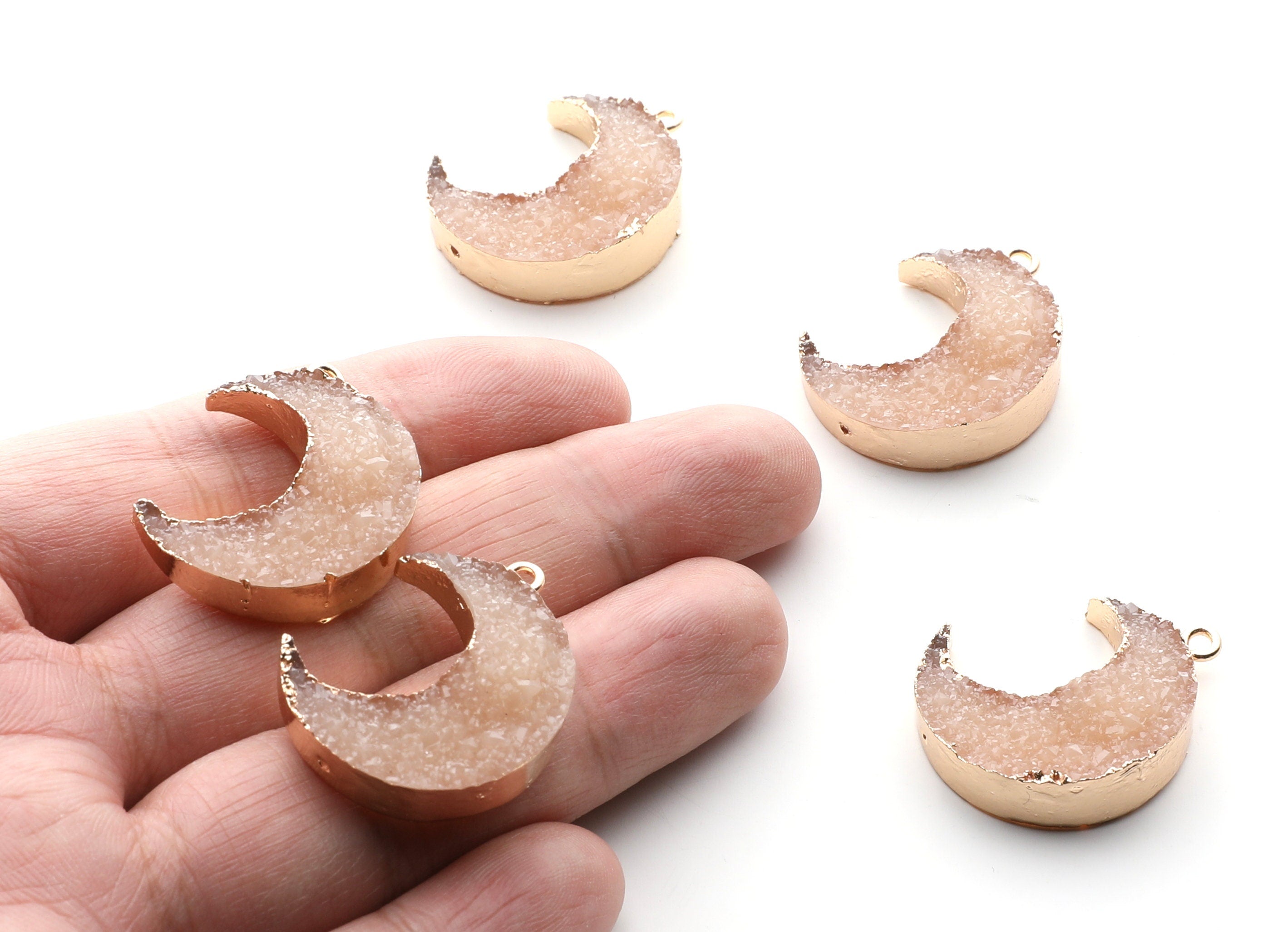 Druzy Earring Charms - Resin Copper Earrings for Left Side - Big Moon Shaped Pendant  - 30.42x22.96x8.36mm - RC1004J - DOMEDBAZAAR