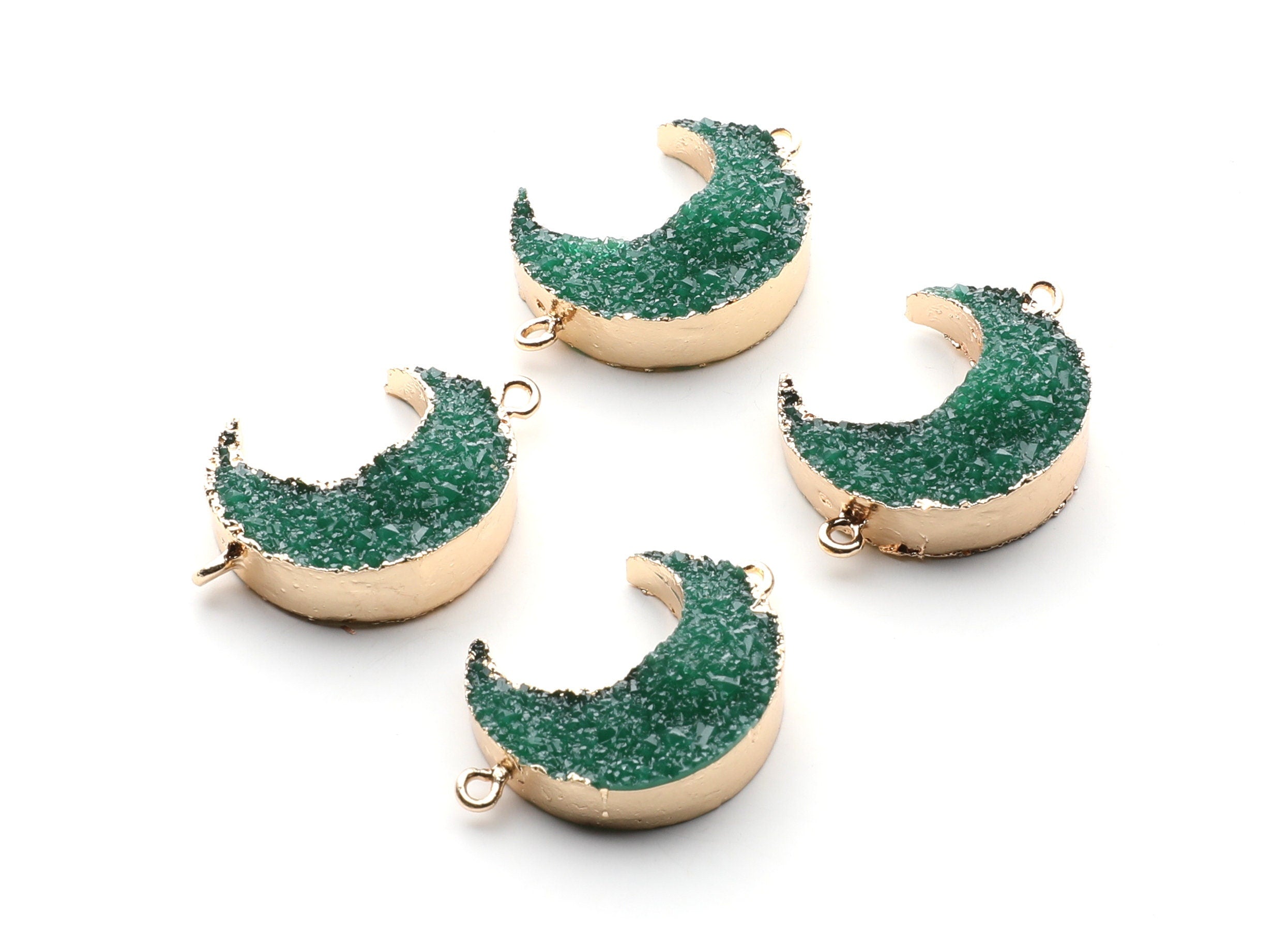 Druzy Bracelet and Necklace Charms - Dark Green Resin Copper Bracelet and Necklace - Big Moon Shaped Pendant - 34x23.4x8.5mm - RC1003D - DOMEDBAZAAR