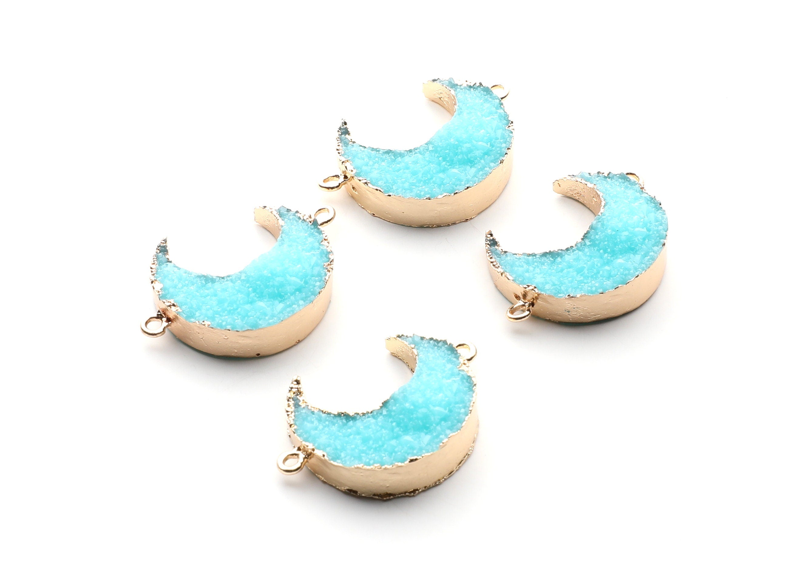 Druzy Bracelet and Necklace Charms - Light Blue Resin Copper Bracelet and Necklace - Big Moon Shaped Pendant - 34x23.4x8.5mm - RC1003E - DOMEDBAZAAR