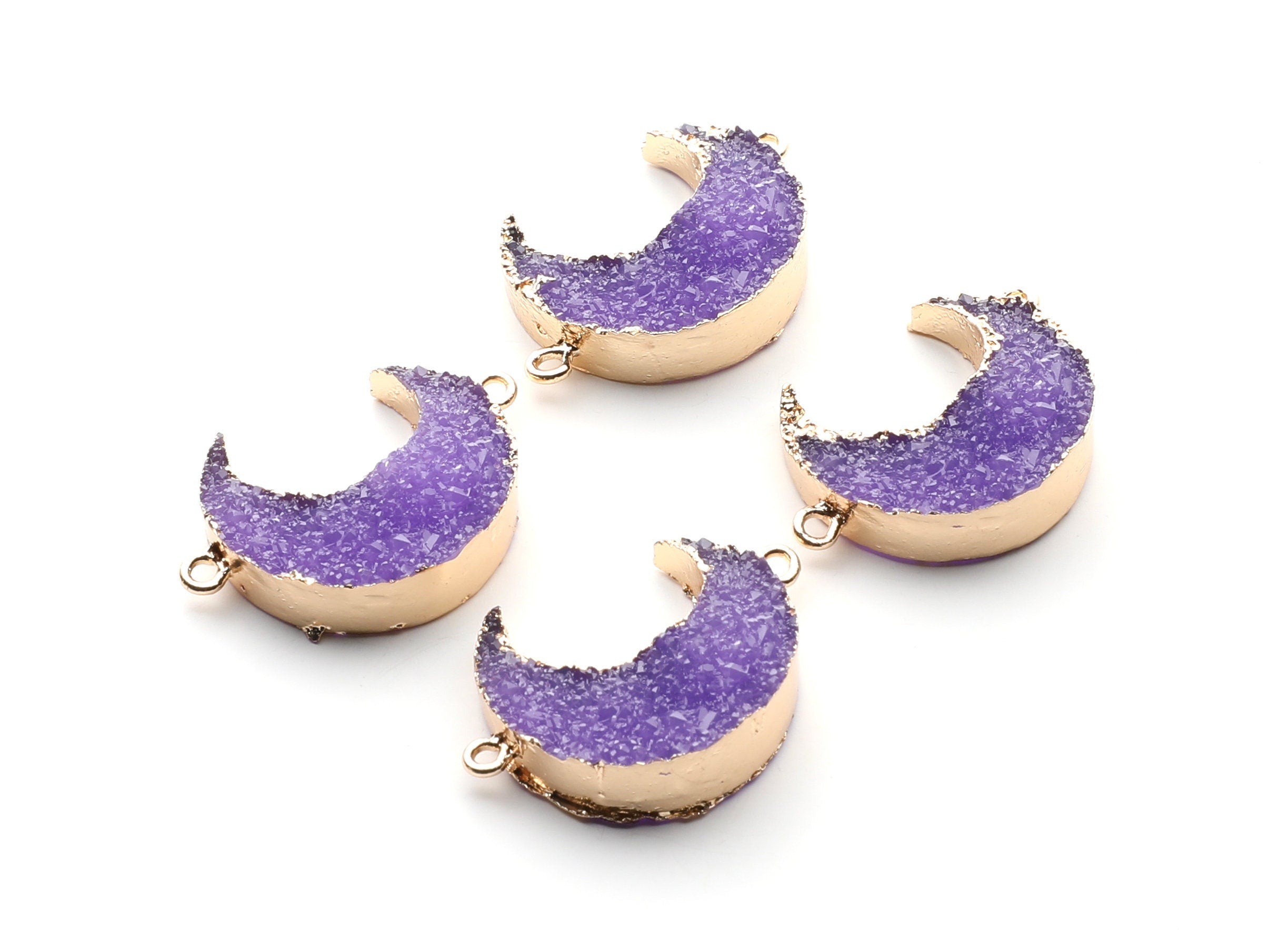 Druzy Bracelet and Necklace Charms - Purple Resin Copper Bracelet and Necklace - Big Moon Shaped Pendant - 34x23.4x8.5mm - RC1003H - DOMEDBAZAAR