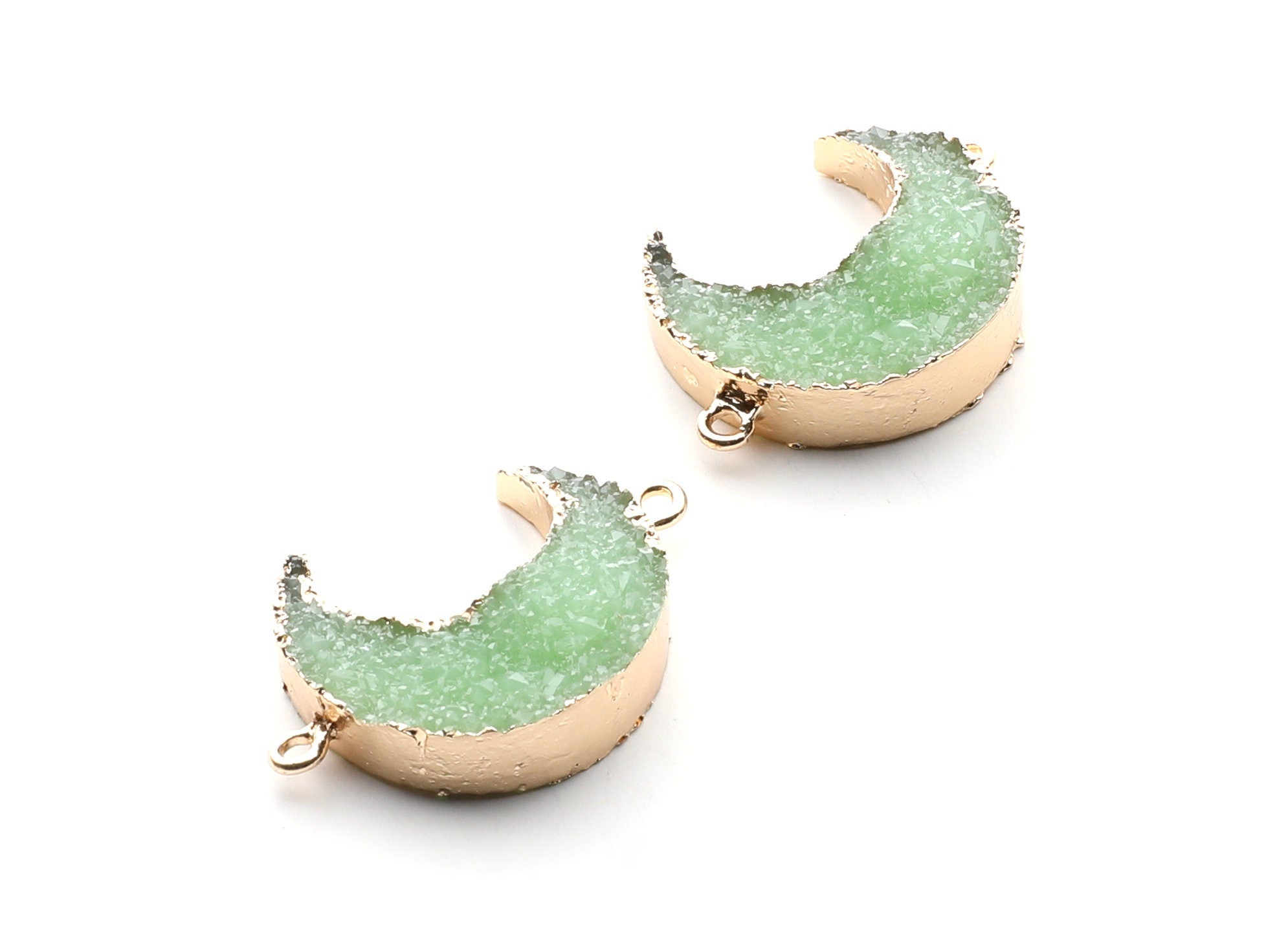 Druzy Bracelet and Necklace Charms - Light Green Resin Copper Bracelet and Necklace - Big Moon Shaped Pendant - 34x23.4x8.5mm - RC1003J - DOMEDBAZAAR