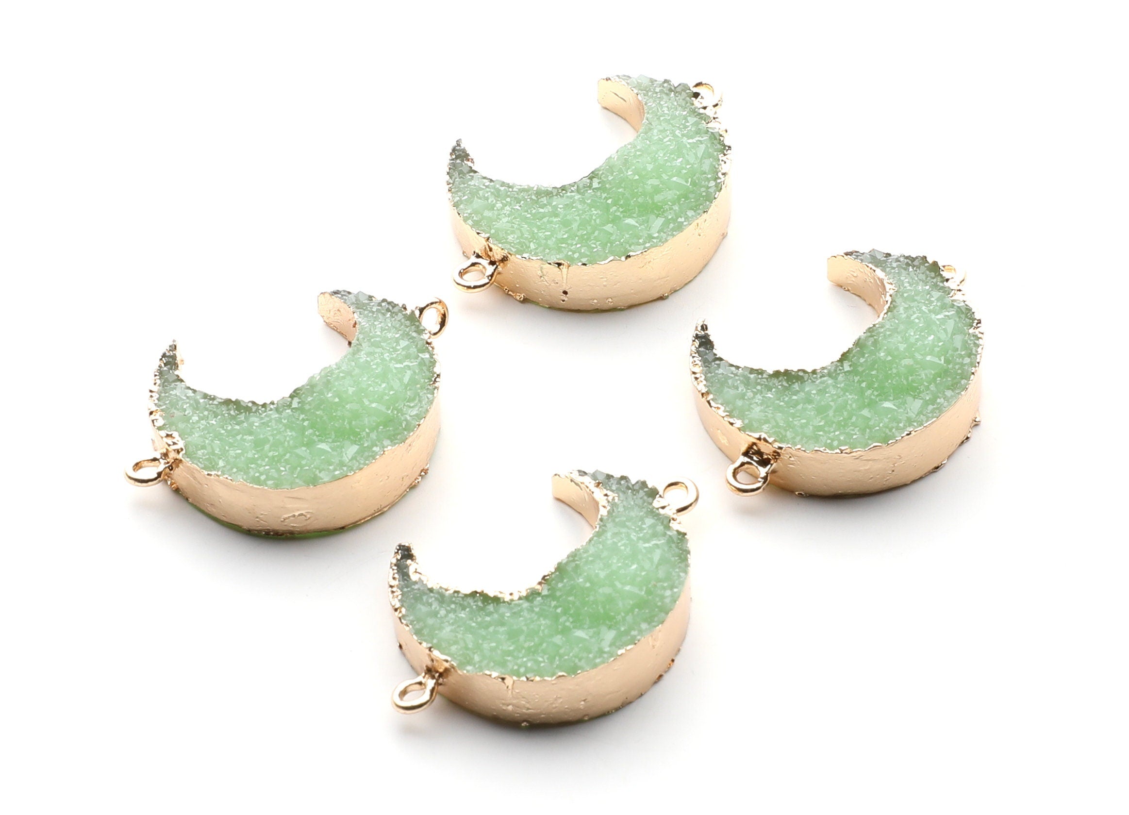 Druzy Bracelet and Necklace Charms - Light Green Resin Copper Bracelet and Necklace - Big Moon Shaped Pendant - 34x23.4x8.5mm - RC1003J - DOMEDBAZAAR