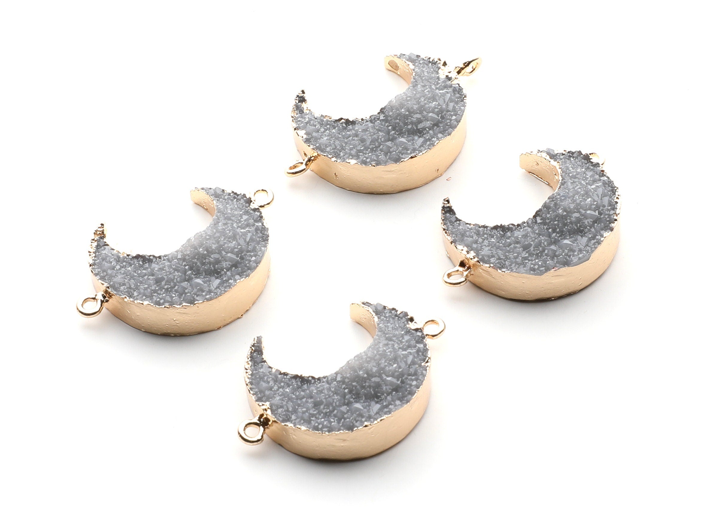 Druzy Bracelet and Necklace Charms - Gray Resin Copper Bracelet and Necklace - Big Moon Shaped Pendant - 34x23.4x8.5mm - RC1003N - DOMEDBAZAAR