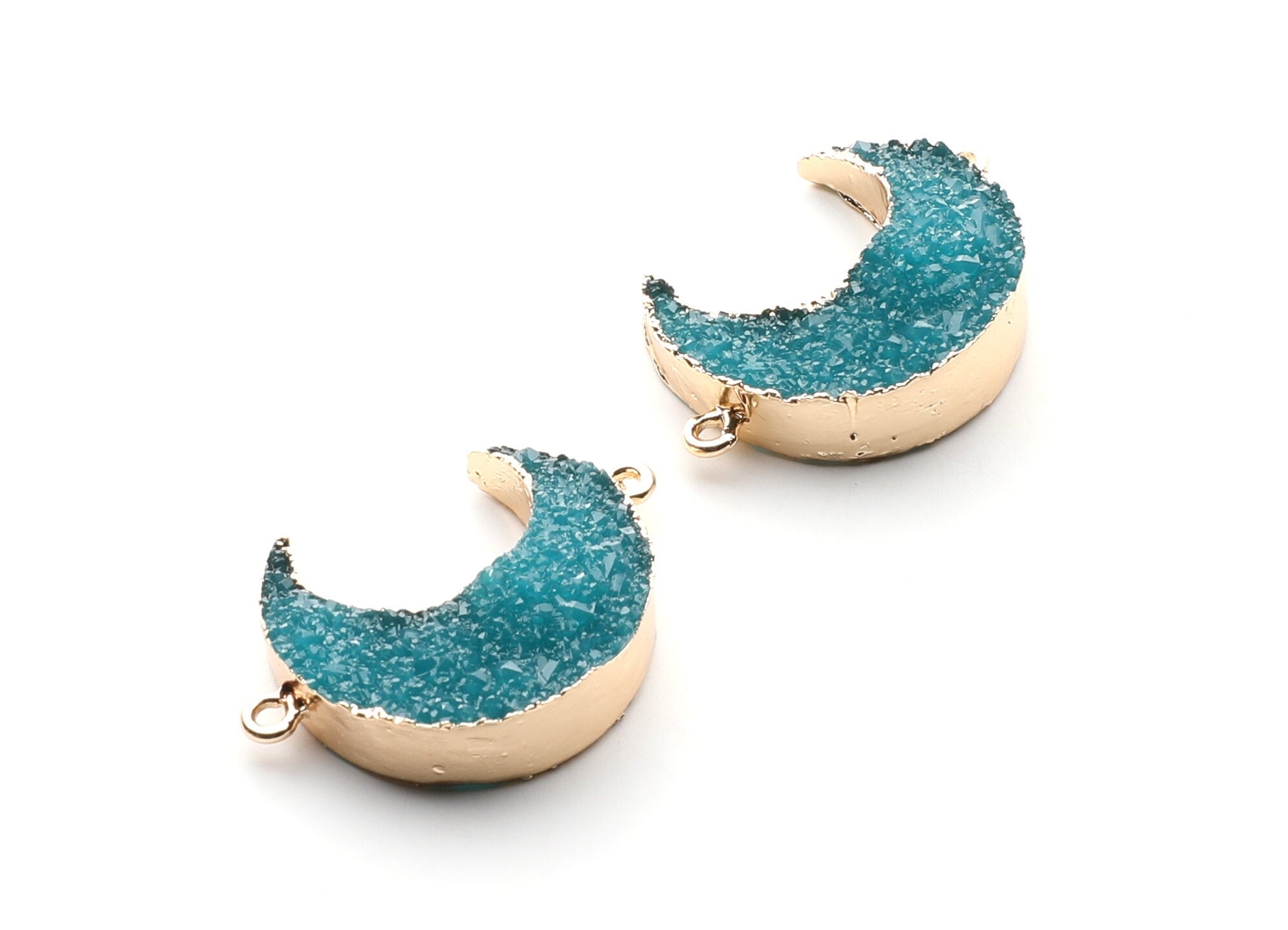 Druzy Bracelet and Necklace Charms - Light Blue Resin Copper Bracelet and Necklace - Big Moon Shaped Pendant - 34x23.4x8.5mm - RC1003O - DOMEDBAZAAR
