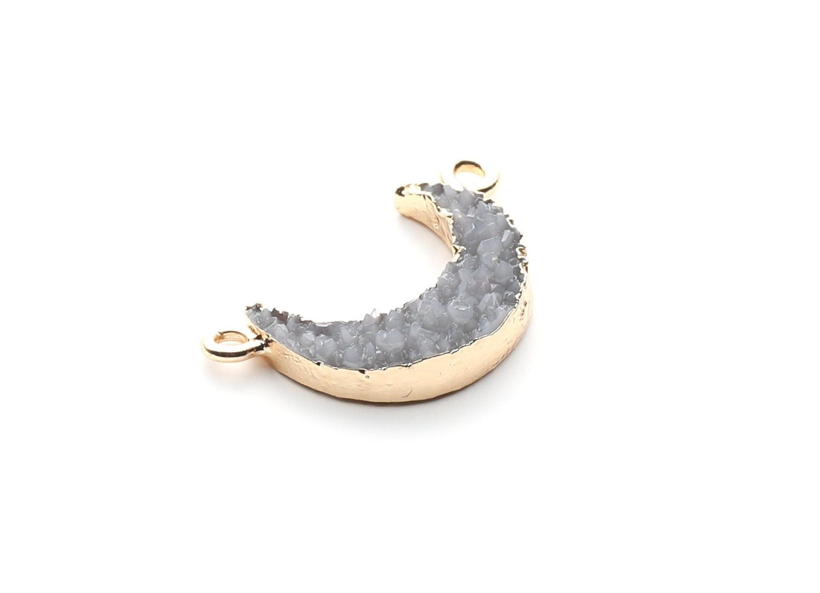 Druzy Bracelet and Necklace Charms - Gray Resin Copper Bracelet and Necklace - Moon Shaped Pendant - 26.5x15.5x4.77mm - RC1005F - DOMEDBAZAAR