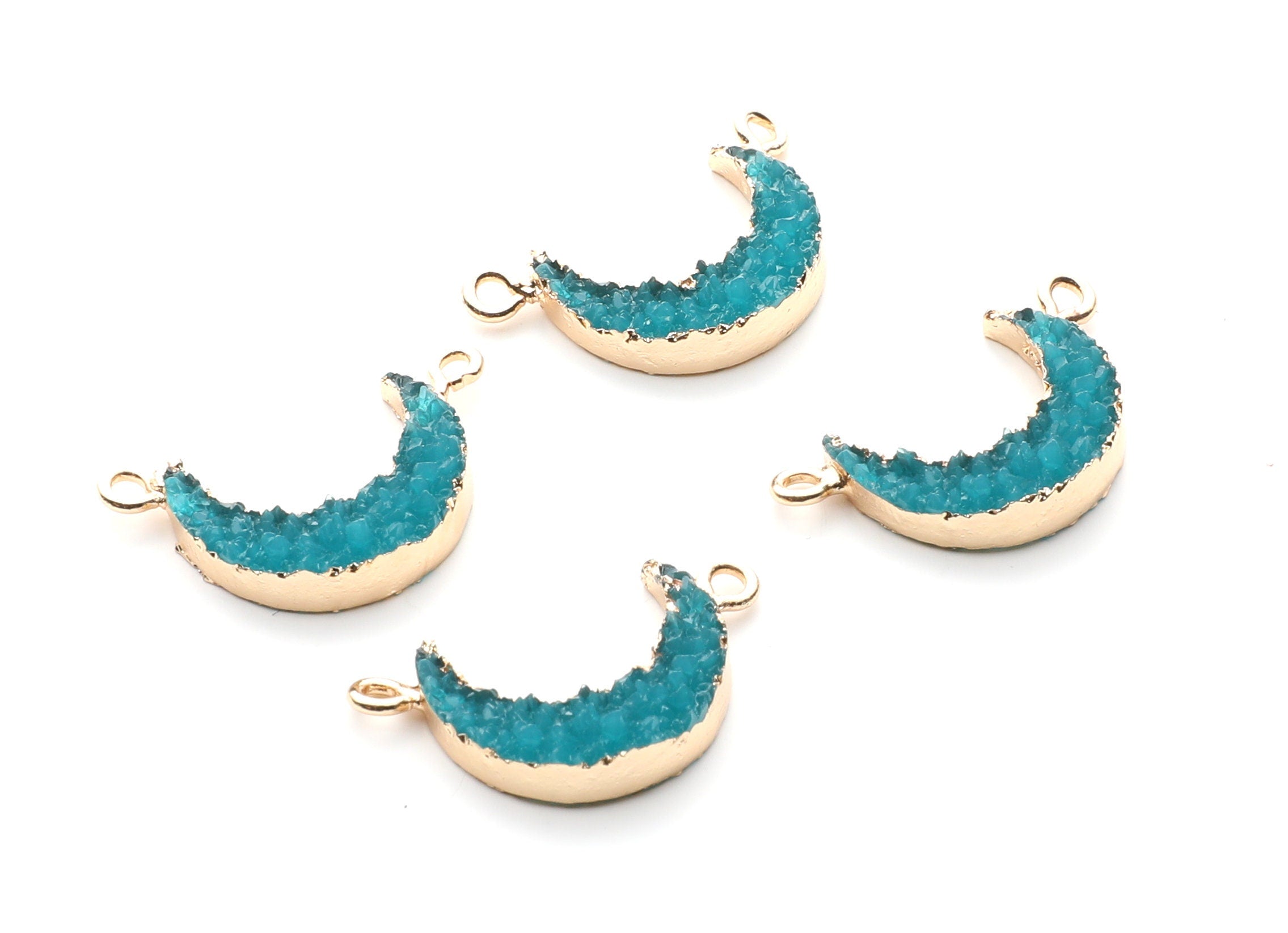 Druzy Bracelet and Necklace Charms - Blue Resin Copper Bracelet and Necklace - Moon Shaped Pendant - 26.5x15.5x4.77mm - RC1005G - DOMEDBAZAAR