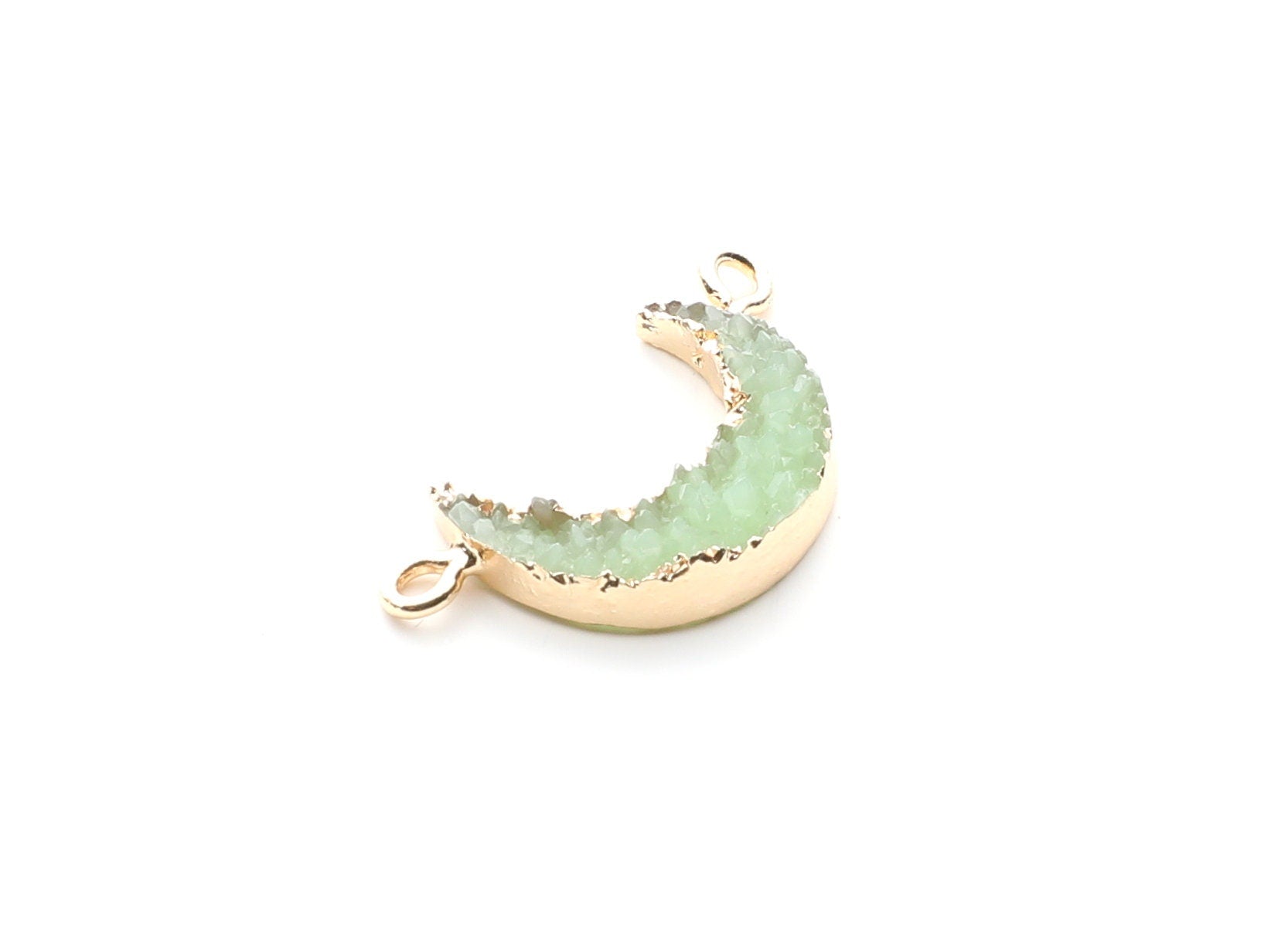 Druzy Bracelet and Necklace Charms - Light Green Resin Copper Bracelet and Necklace - Moon Shaped Pendant - 26.5x15.5x4.77mm - RC1005L - DOMEDBAZAAR