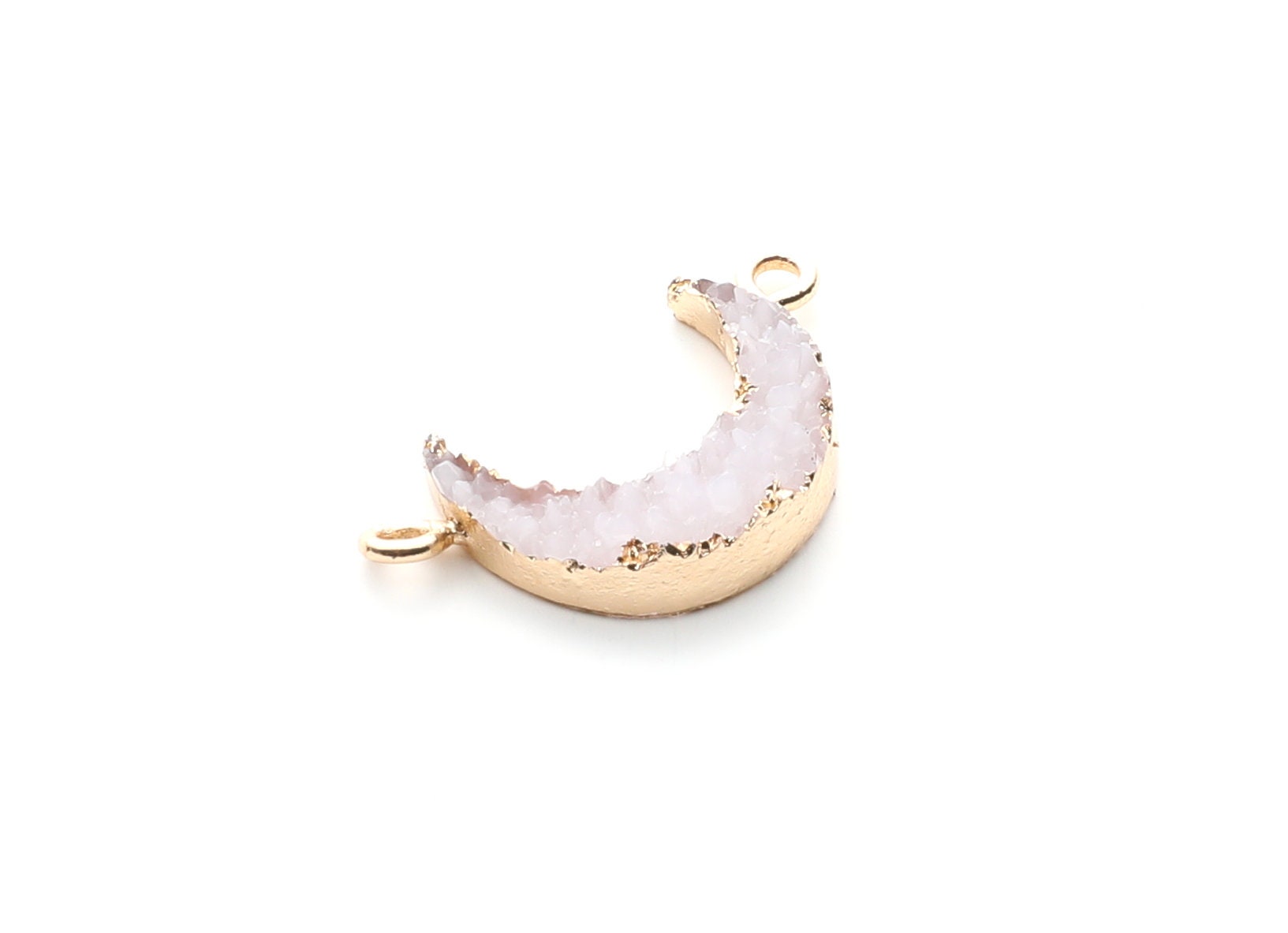 Druzy Bracelet and Necklace Charms - White Resin Copper Bracelet and Necklace - Moon Shaped Pendant - 26.5x15.5x4.77mm - RC1005N - DOMEDBAZAAR
