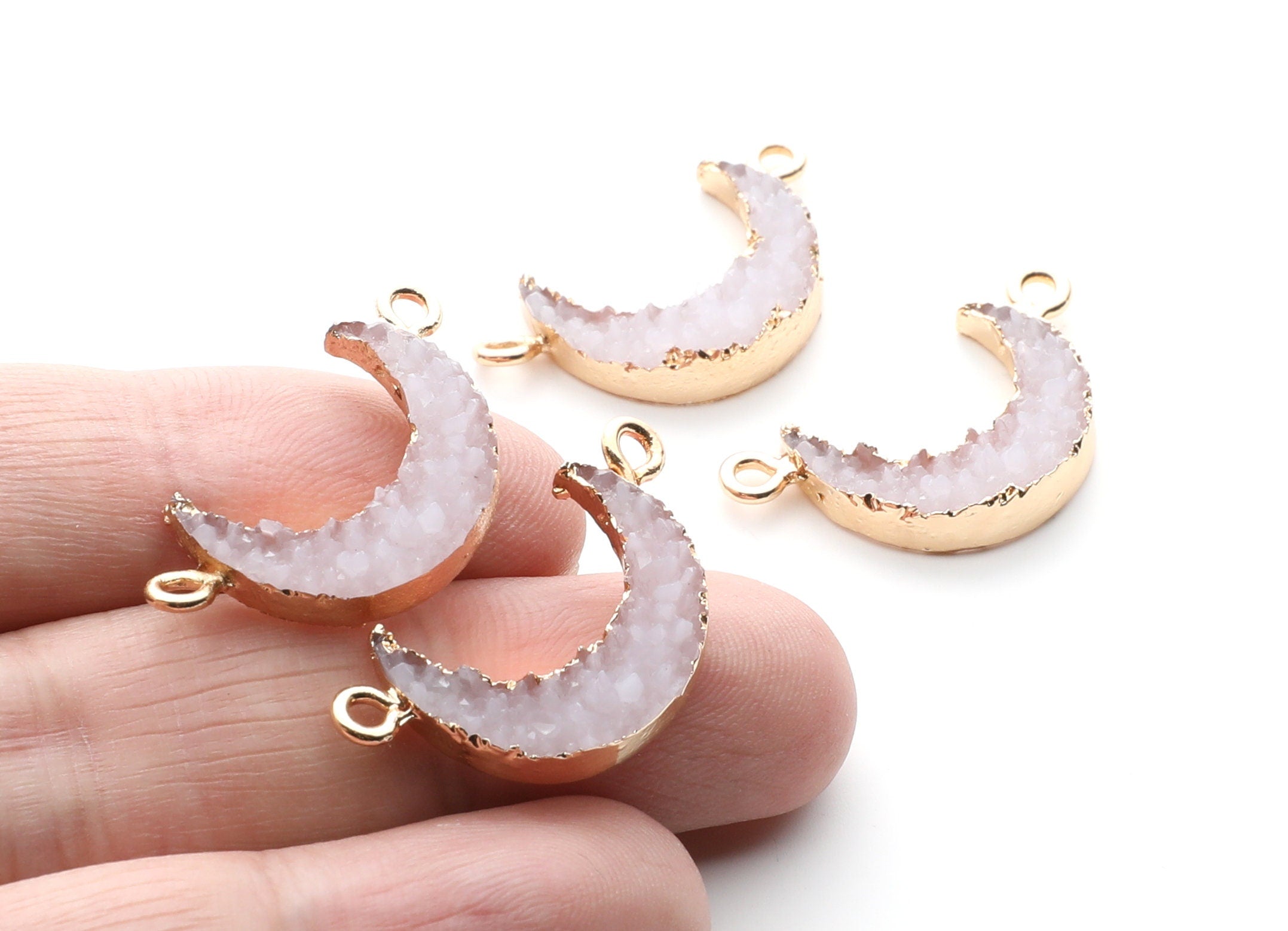 Druzy Bracelet and Necklace Charms - White Resin Copper Bracelet and Necklace - Moon Shaped Pendant - 26.5x15.5x4.77mm - RC1005N - DOMEDBAZAAR