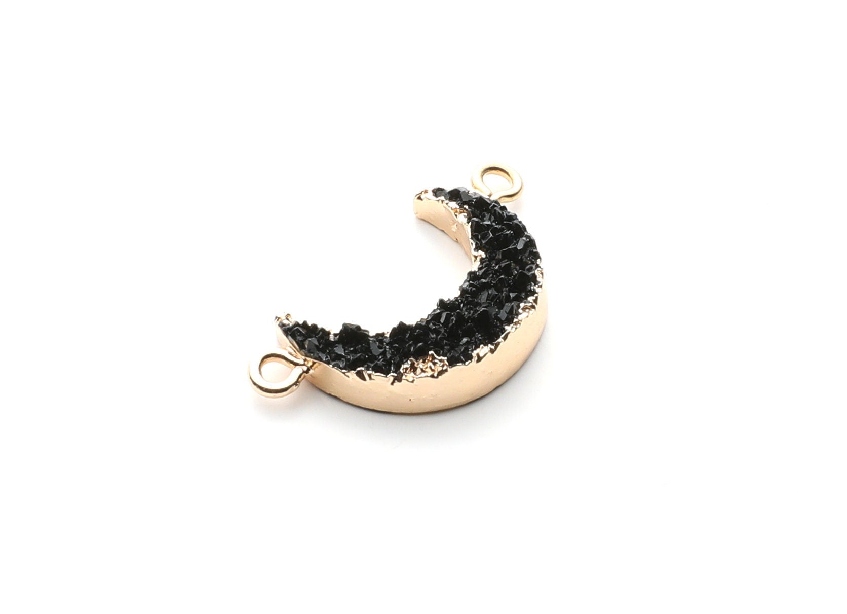 Druzy Bracelet and Necklace Charms - Black Resin Copper Bracelet and Necklace - Moon Shaped Pendant - 26.5x15.5x4.77mm - RC1005O - DOMEDBAZAAR