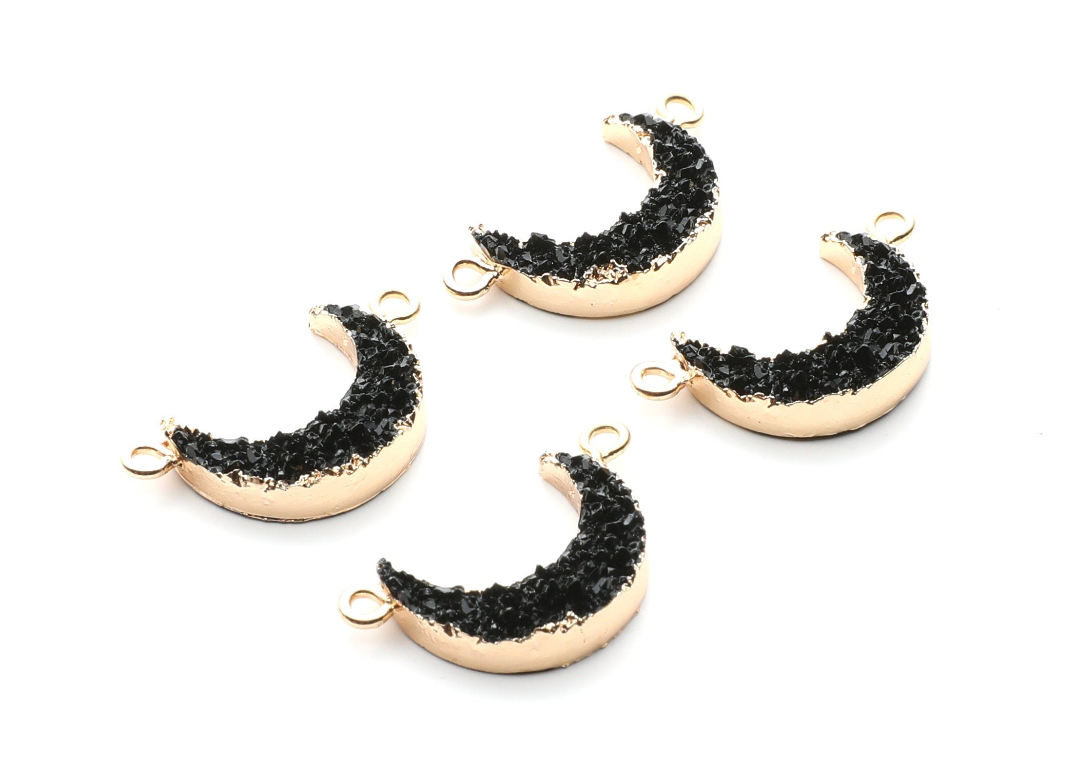 Druzy Bracelet and Necklace Charms - Black Resin Copper Bracelet and Necklace - Moon Shaped Pendant - 26.5x15.5x4.77mm - RC1005O - DOMEDBAZAAR