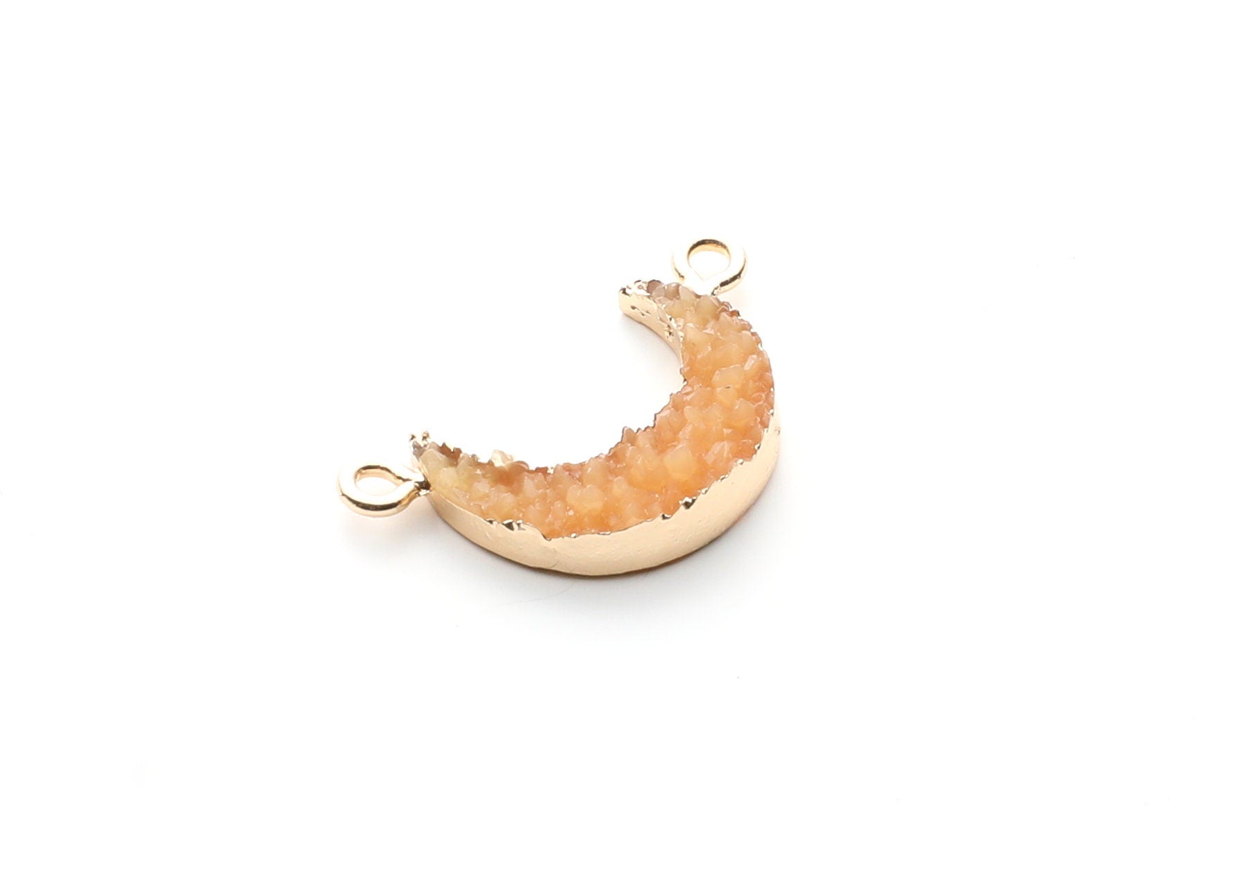 Druzy Bracelet and Necklace Charms - Orange Resin Copper Bracelet and Necklace - Moon Shaped Pendant - 26.5x15.5x4.77mm - RC1005P - DOMEDBAZAAR