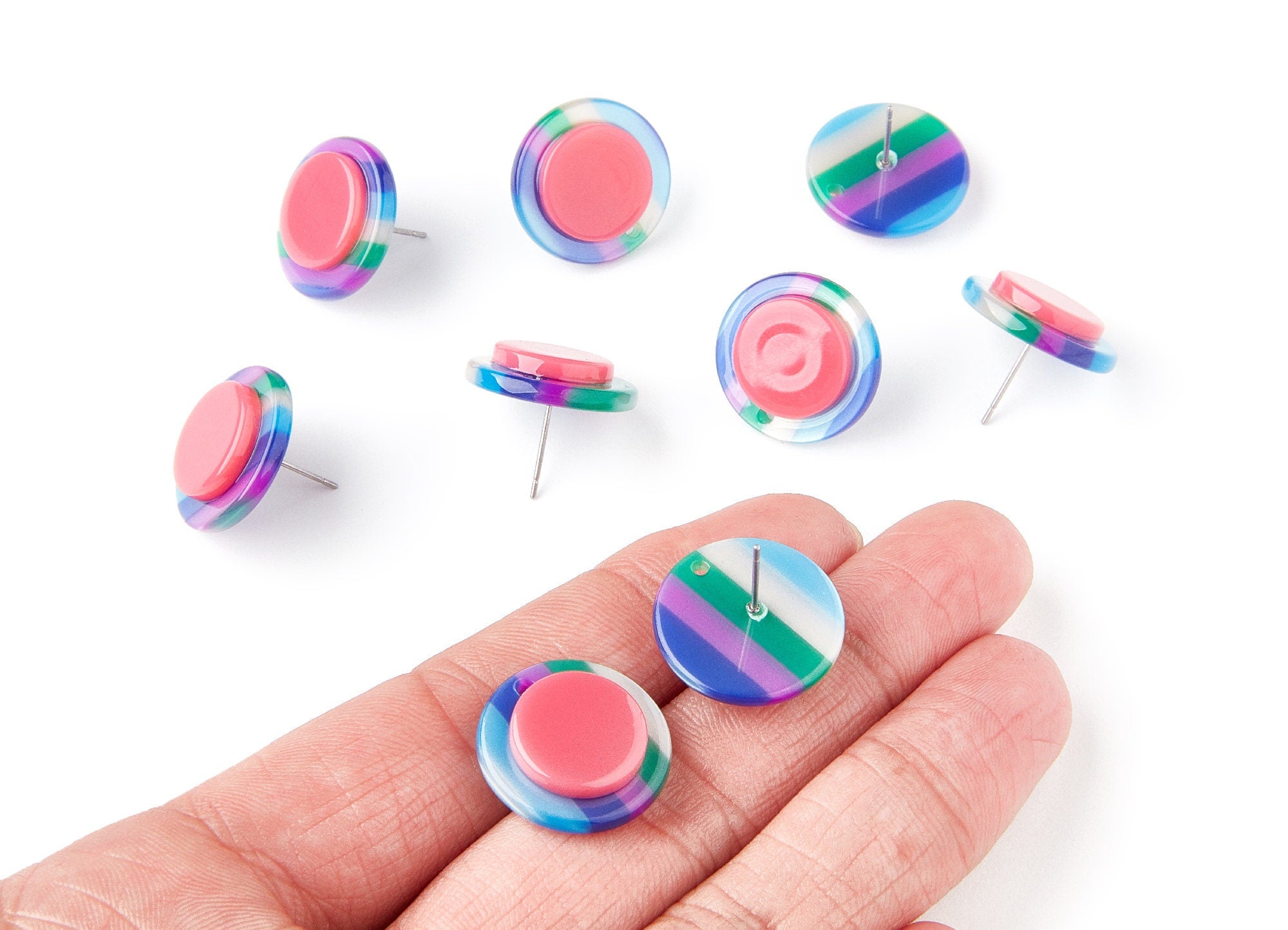 Acetate Circle Earring Post - Circle Earring Stud - Earring Post - Jewelry Supplies - 19.44x19.44x5mm - AC1300B - DOMEDBAZAAR