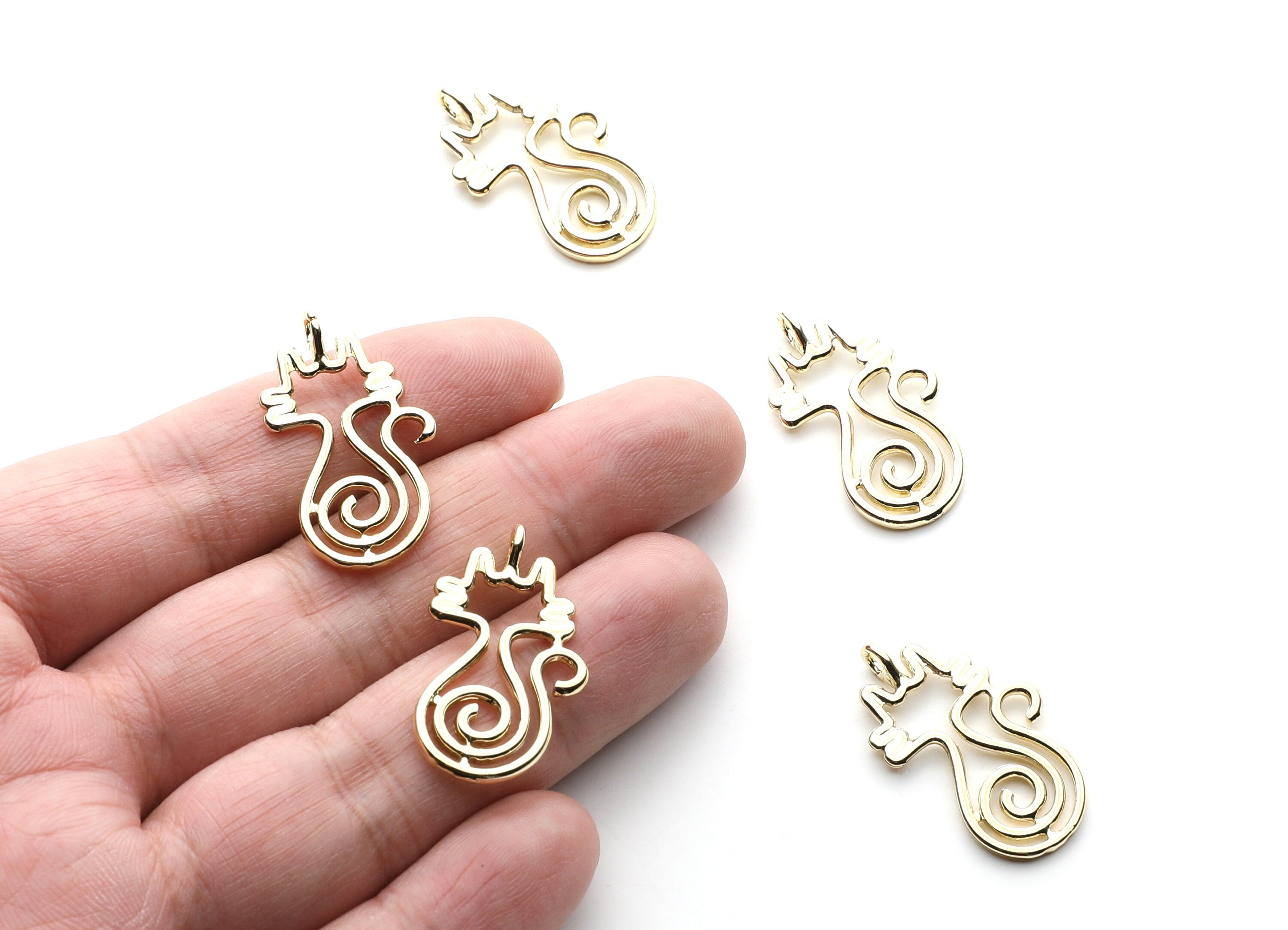 Cat Shaped Charms- Zinc Alloy Earring Findings - Gold Tone - Alloy Pendant for Necklace - Jewelry Supplies - 29.96x18.11x1.88mm - ZZ1255G - DOMEDBAZAAR
