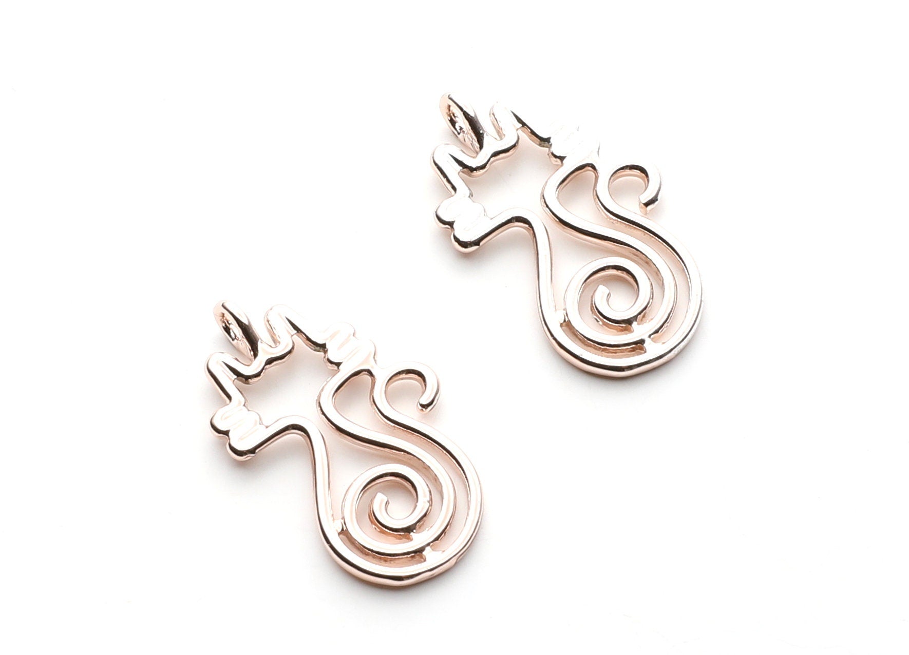 Cat Shaped Charms- Zinc Alloy Earring Findings - Rose Tone - Alloy Pendant for Necklace - 29.96x18.11x1.88mm - ZZ1255R - DOMEDBAZAAR