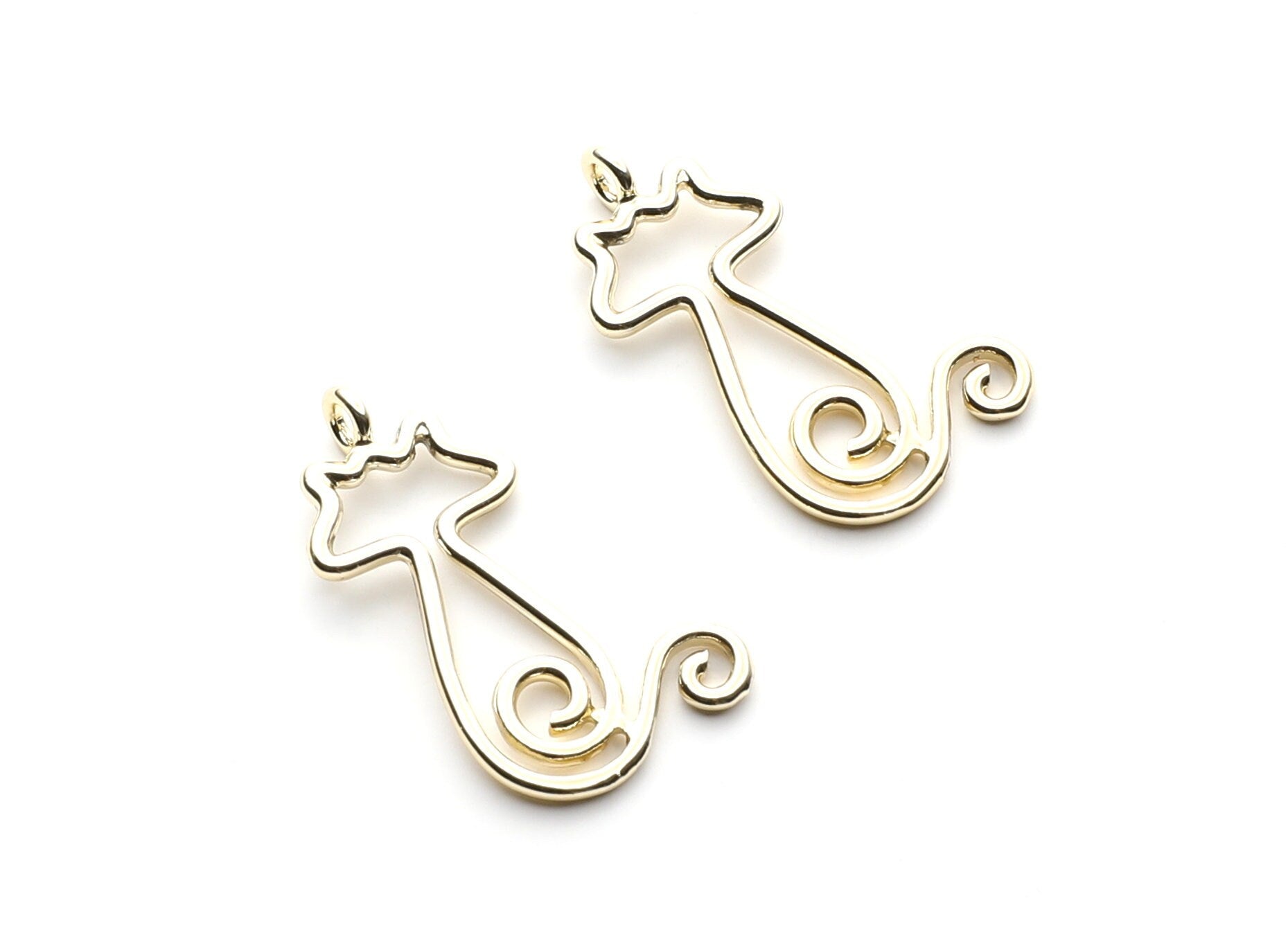 Cat Shaped Charms- Zinc Alloy Earring Findings - Gold Tone - Alloy Pendant for Necklace - Jewelry Supplies - 30.8x17x1.8mm - ZZ1257G - DOMEDBAZAAR