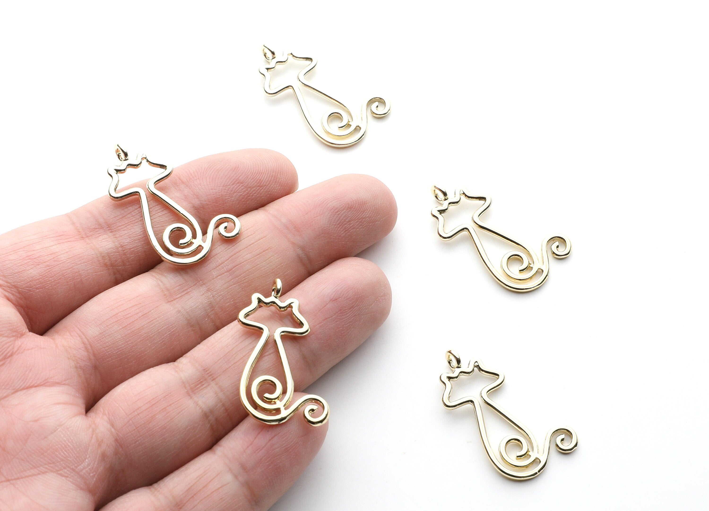 Cat Shaped Charms- Zinc Alloy Earring Findings - Gold Tone - Alloy Pendant for Necklace - Jewelry Supplies - 30.8x17x1.8mm - ZZ1257G - DOMEDBAZAAR