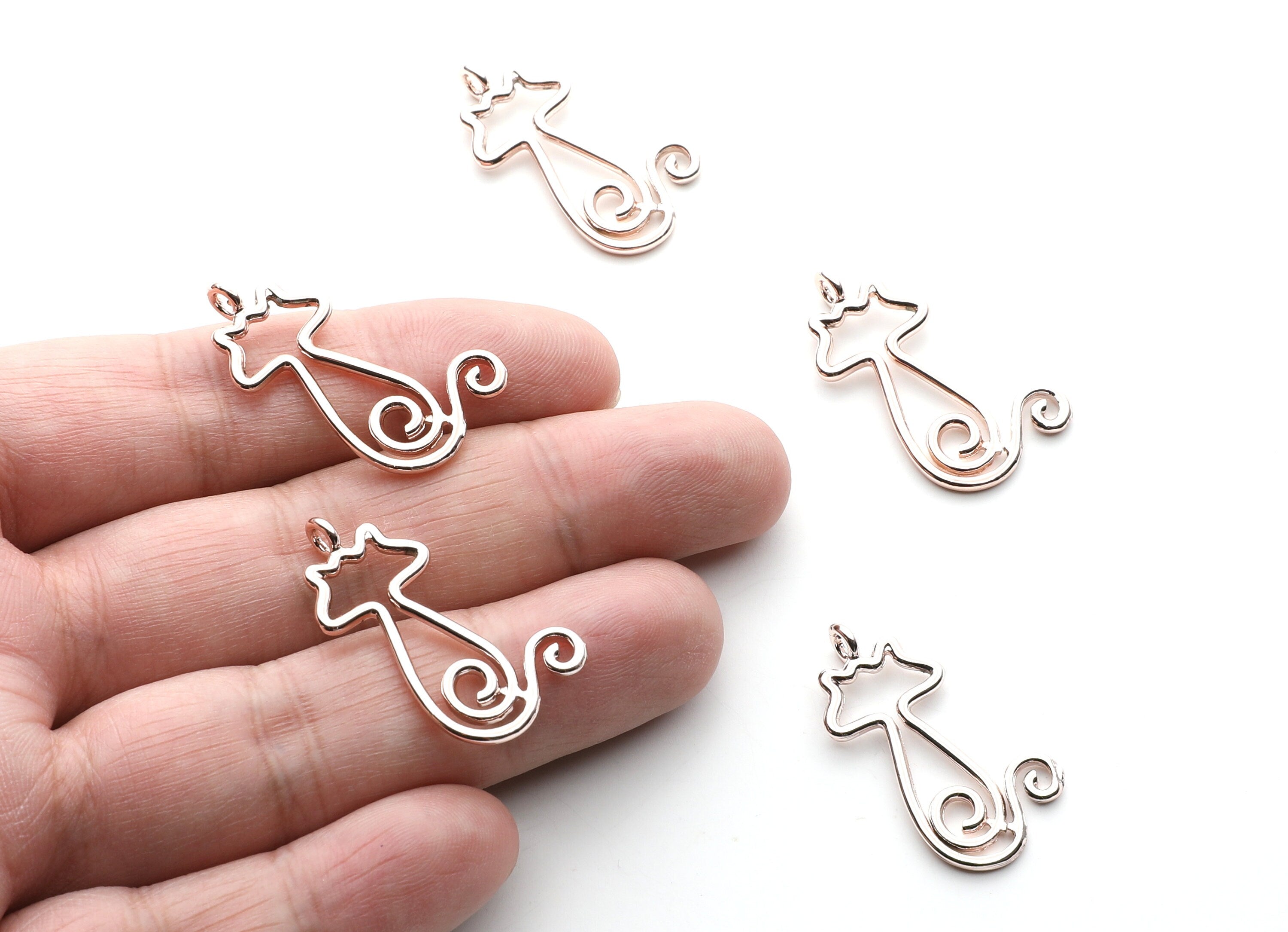 Cat Shaped Charms- Zinc Alloy Earring Findings - Rose Tone - Alloy Pendant for Necklace - Jewelry Supplies - 30.8x17x1.8mm - ZZ1257R - DOMEDBAZAAR