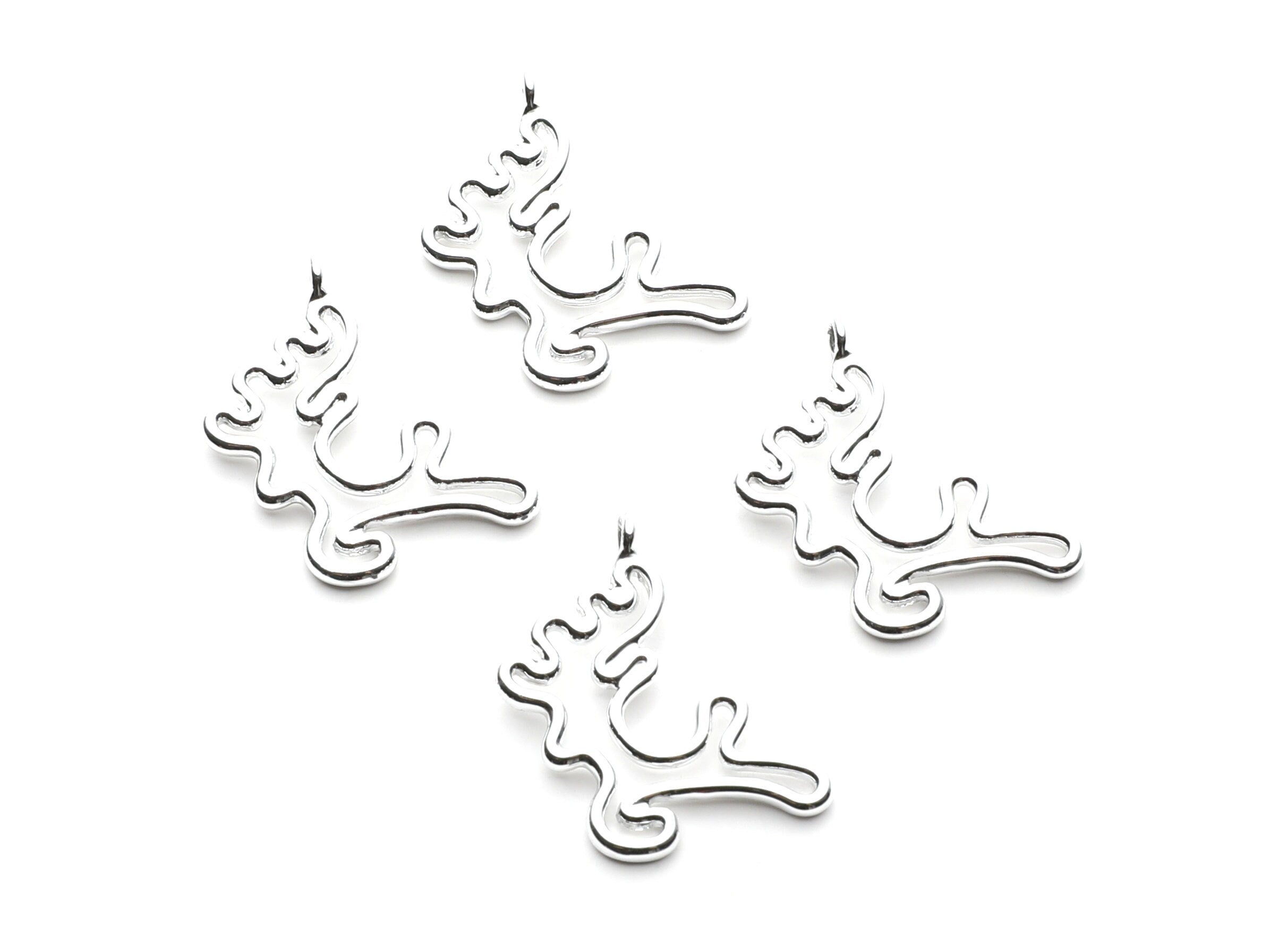 Deer Shaped Charms- Zinc Alloy Earring Findings - Nickel / Silver Tone - Alloy Pendant for Necklace - 28.8x17.6x1.77mm - ZZ1259N - DOMEDBAZAAR