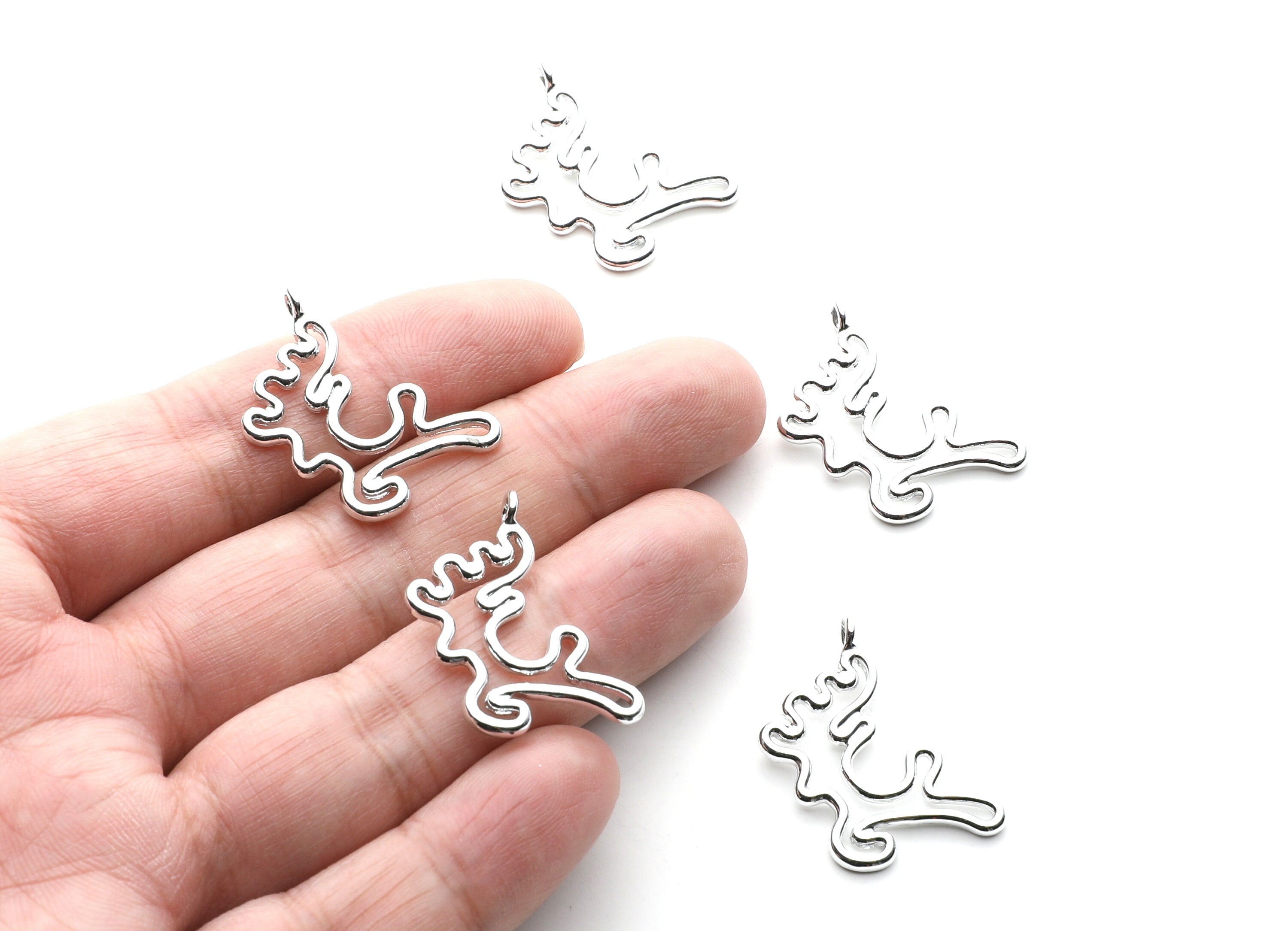 Deer Shaped Charms- Zinc Alloy Earring Findings - Nickel / Silver Tone - Alloy Pendant for Necklace - 28.8x17.6x1.77mm - ZZ1259N - DOMEDBAZAAR