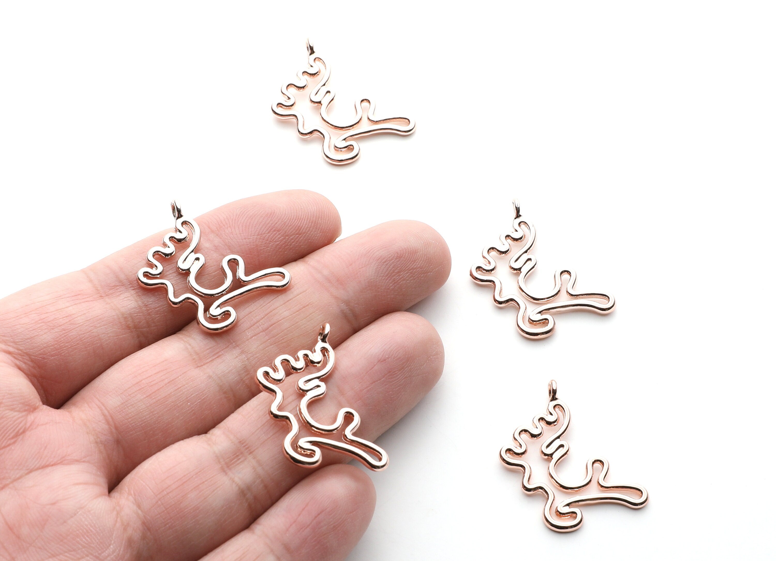 Deer Shaped Charms- Zinc Alloy Earring Findings - Rose Tone - Alloy Pendant for Necklace - Jewelry Supplies - 28.8x17.6x1.77mm - ZZ1259R - DOMEDBAZAAR