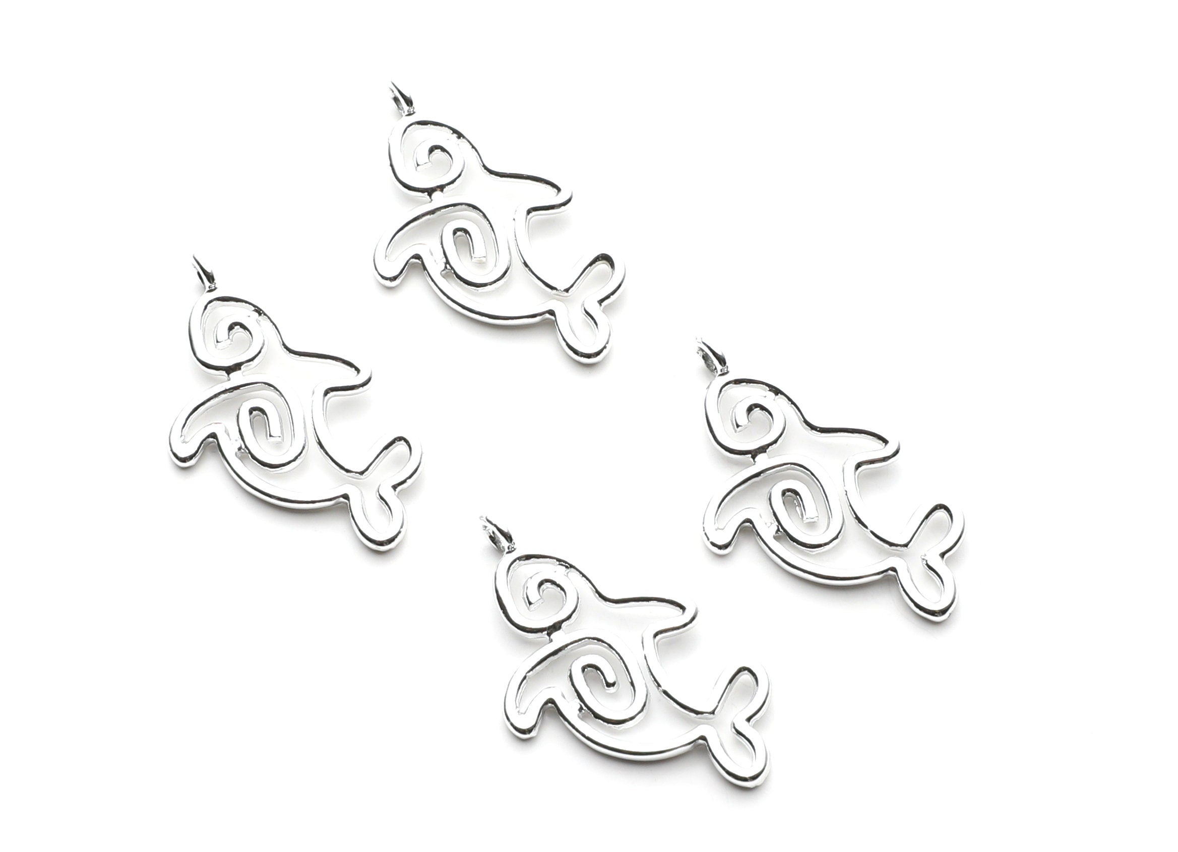 Dolphin Shaped Charms- Zinc Alloy Earring Findings - Nickel / Silver Tone - Alloy Pendant for Necklace - 32.2x18.28x1.73mm - ZZ1261N - DOMEDBAZAAR