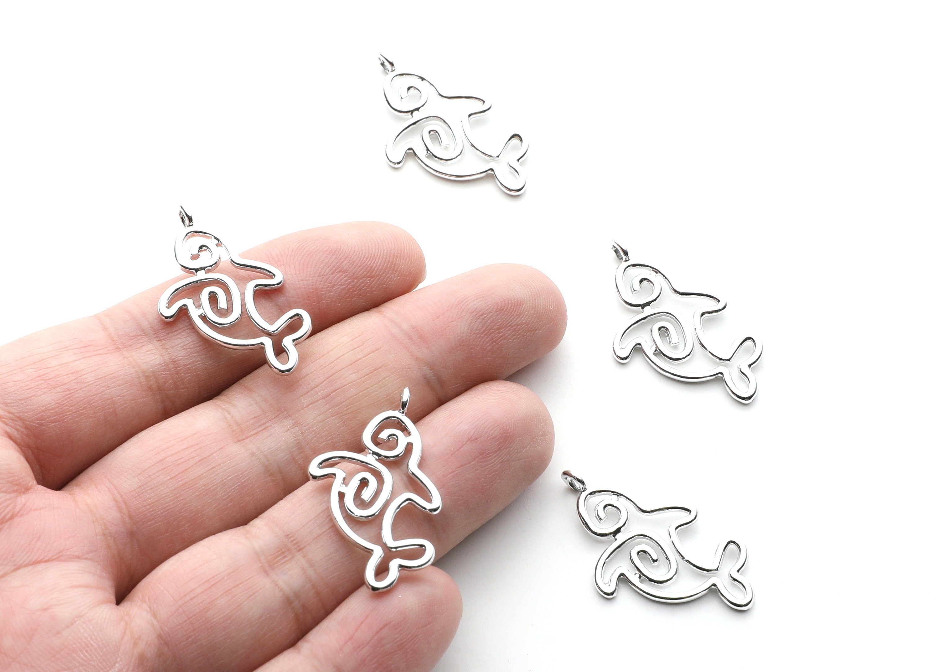 Dolphin Shaped Charms- Zinc Alloy Earring Findings - Nickel / Silver Tone - Alloy Pendant for Necklace - 32.2x18.28x1.73mm - ZZ1261N - DOMEDBAZAAR