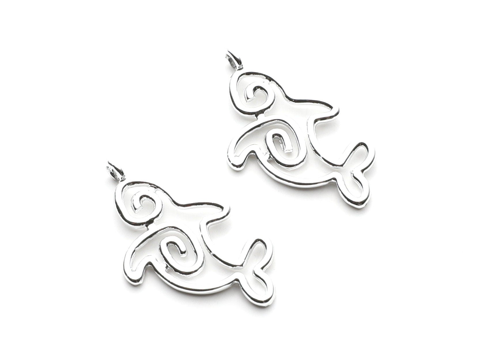 Dolphin Shaped Charms- Zinc Alloy Earring Findings - Nickel / Silver Tone - Alloy Pendant for Necklace - 32.2x18.28x1.73mm - ZZ1261N - DOMEDBAZAAR