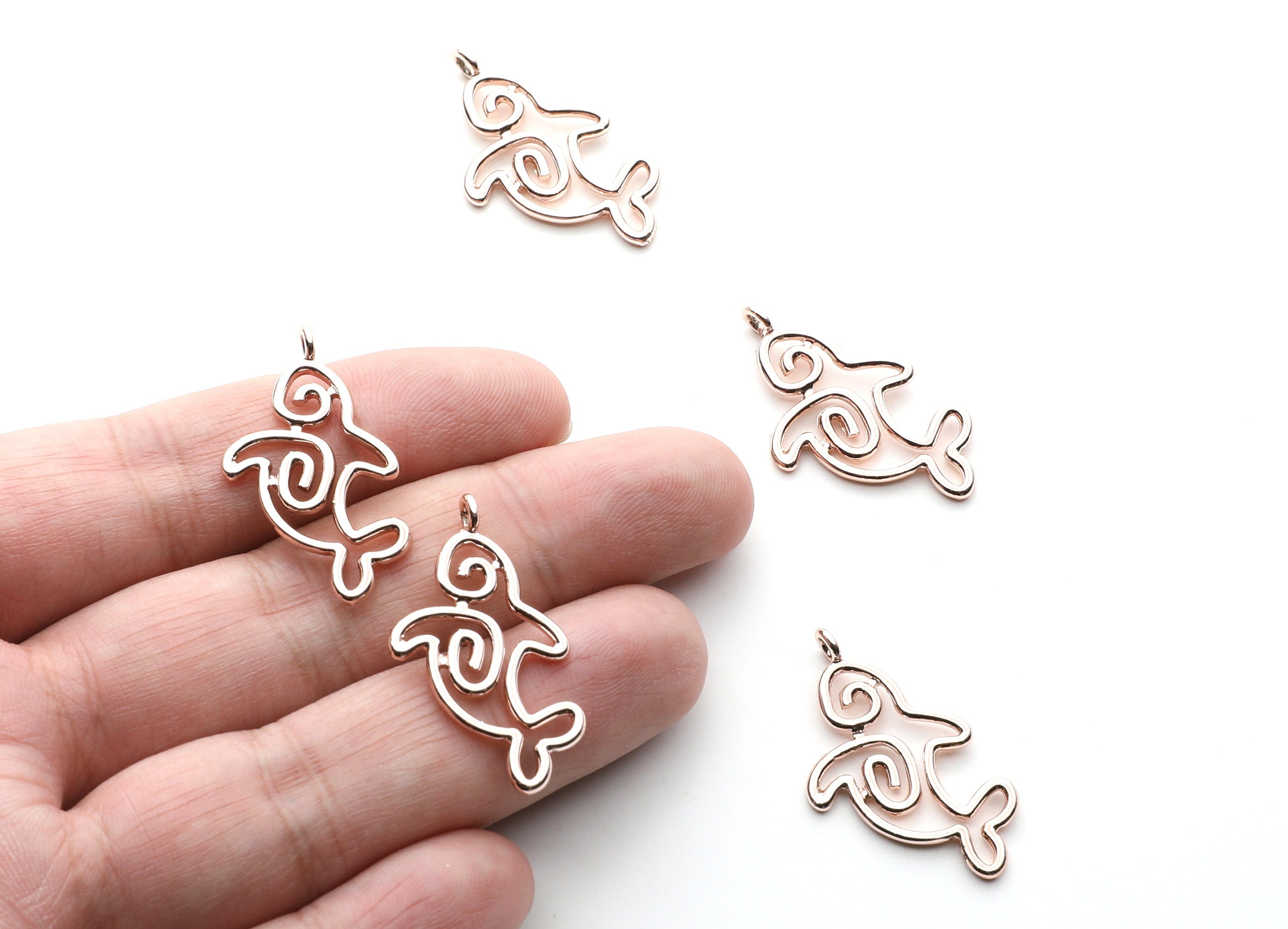 Dolphin Shaped Charms- Zinc Alloy Earring Findings - Rose Tone - Alloy Pendant for Necklace - 32.2x18.28x1.73mm - ZZ1261R - DOMEDBAZAAR