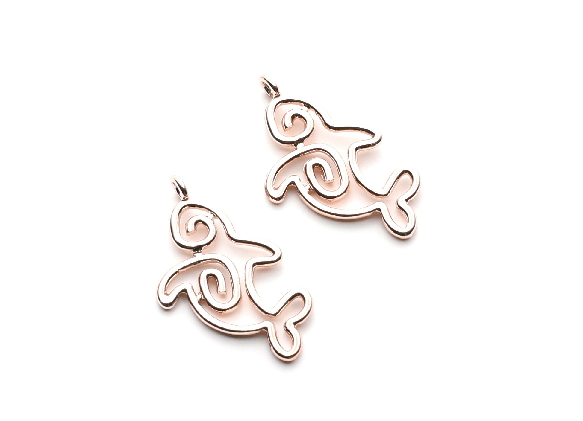 Dolphin Shaped Charms- Zinc Alloy Earring Findings - Rose Tone - Alloy Pendant for Necklace - 32.2x18.28x1.73mm - ZZ1261R - DOMEDBAZAAR