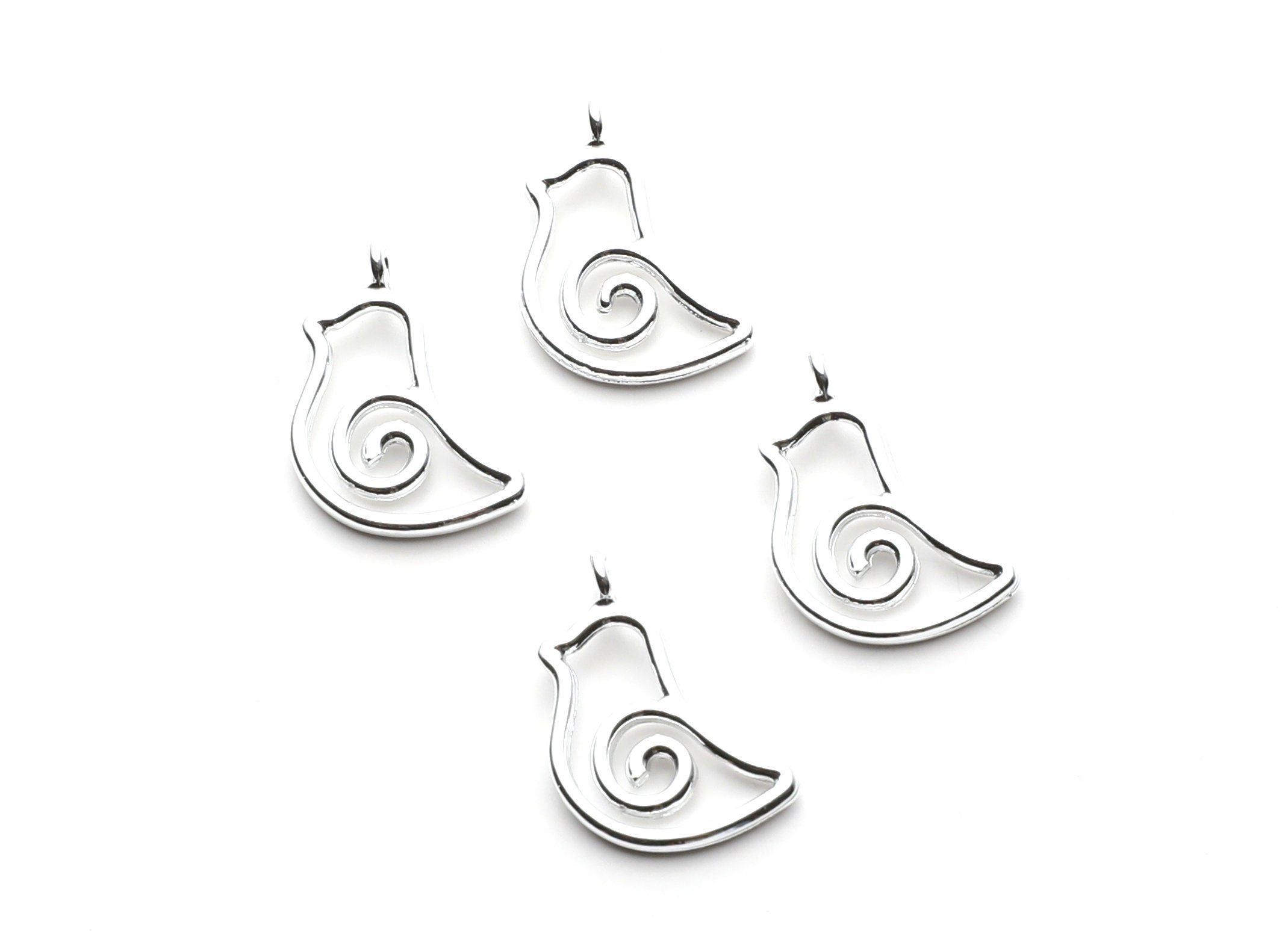 Bird Shaped Charms- Zinc Alloy Earring Findings - Nickel / Silver Tone - Alloy Pendant for Necklace - 22.85x13.6x1.78mm - ZZ1265N - DOMEDBAZAAR