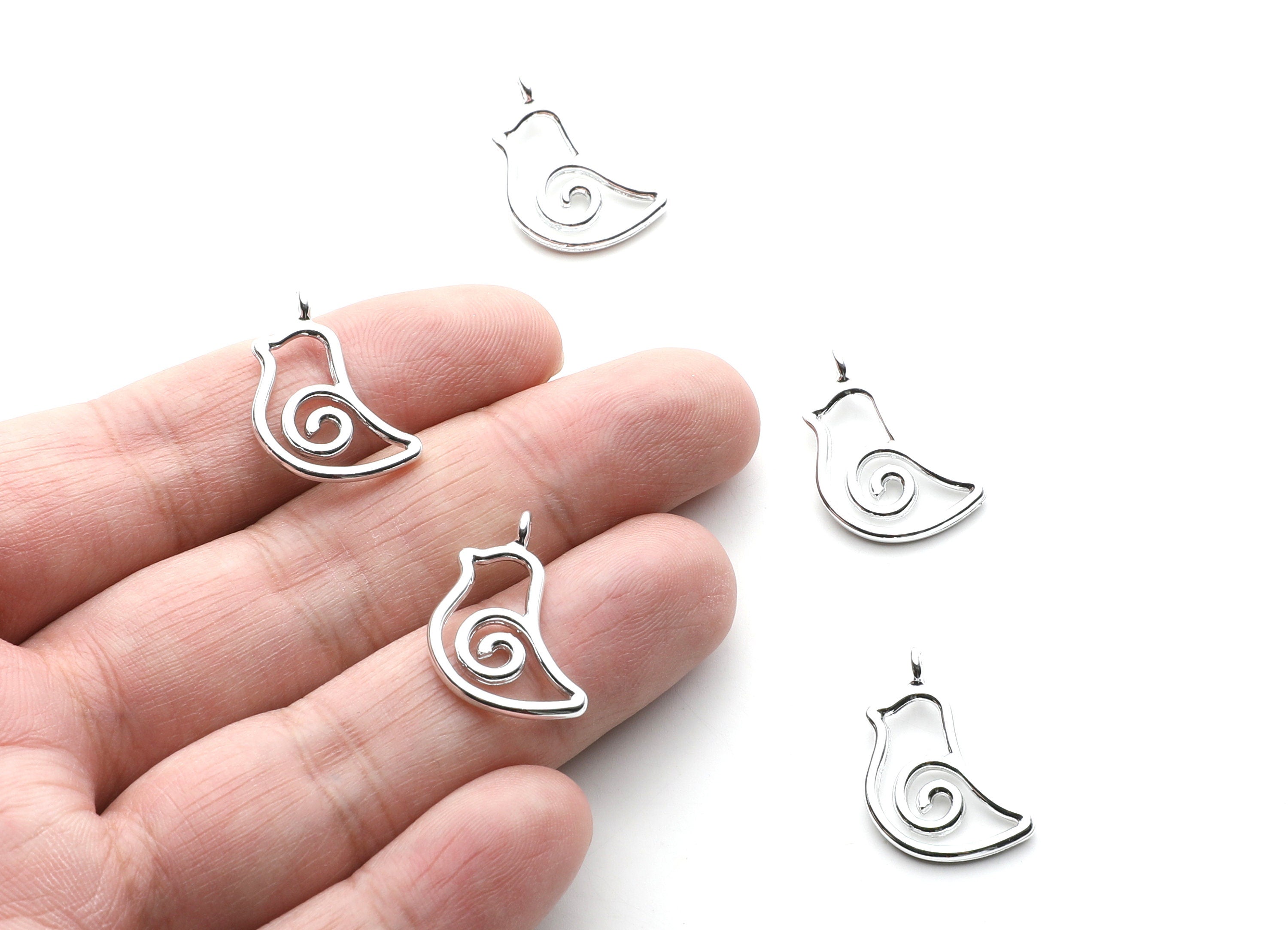 Bird Shaped Charms- Zinc Alloy Earring Findings - Nickel / Silver Tone - Alloy Pendant for Necklace - 22.85x13.6x1.78mm - ZZ1265N - DOMEDBAZAAR