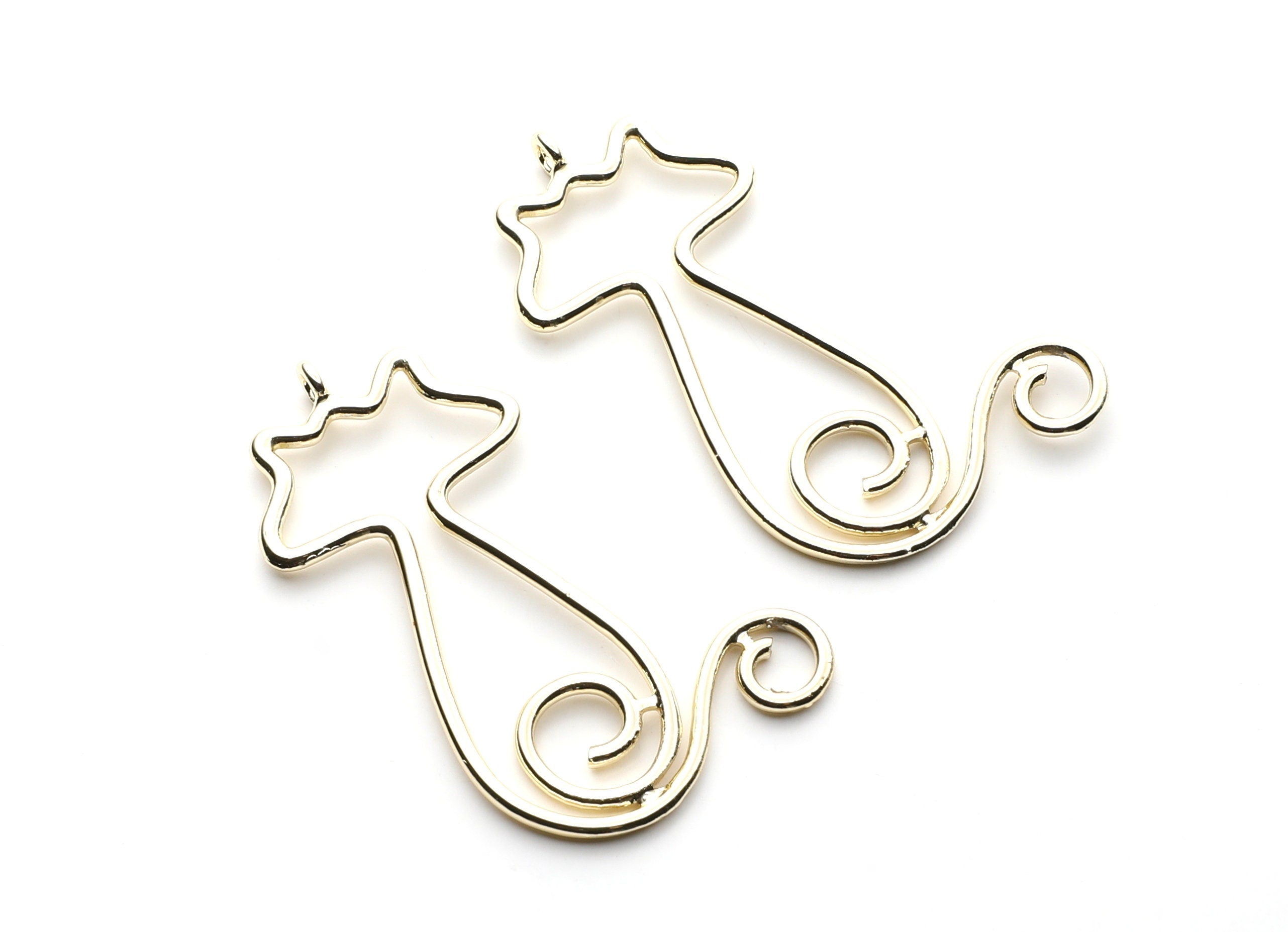 Big Cat Shaped Charms- Zinc Alloy Earring Findings - Gold Tone - Alloy Pendant for Necklace - 47.3x27.21x2.26mm - ZZ1254G - DOMEDBAZAAR