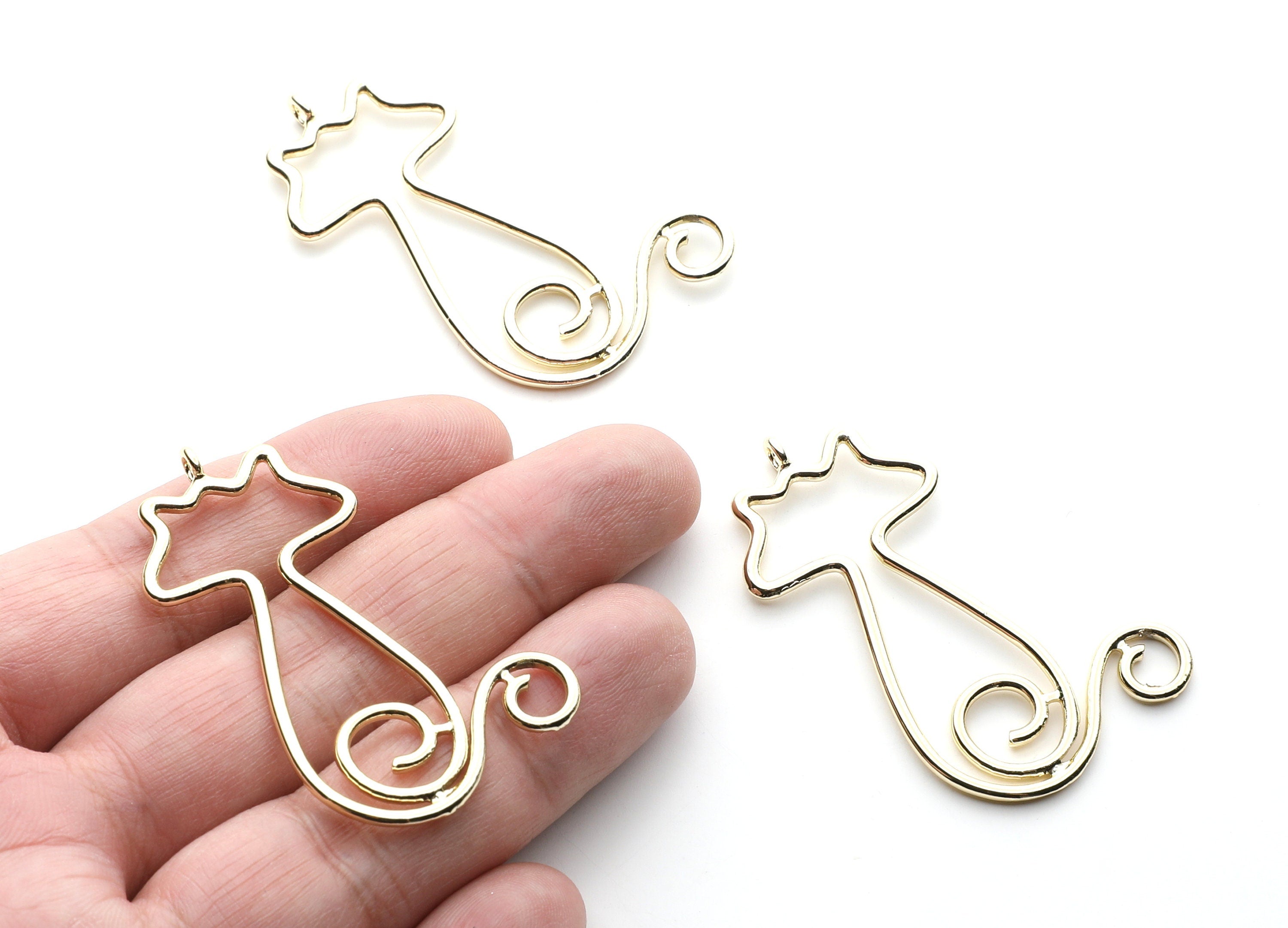Big Cat Shaped Charms- Zinc Alloy Earring Findings - Gold Tone - Alloy Pendant for Necklace - 47.3x27.21x2.26mm - ZZ1254G - DOMEDBAZAAR