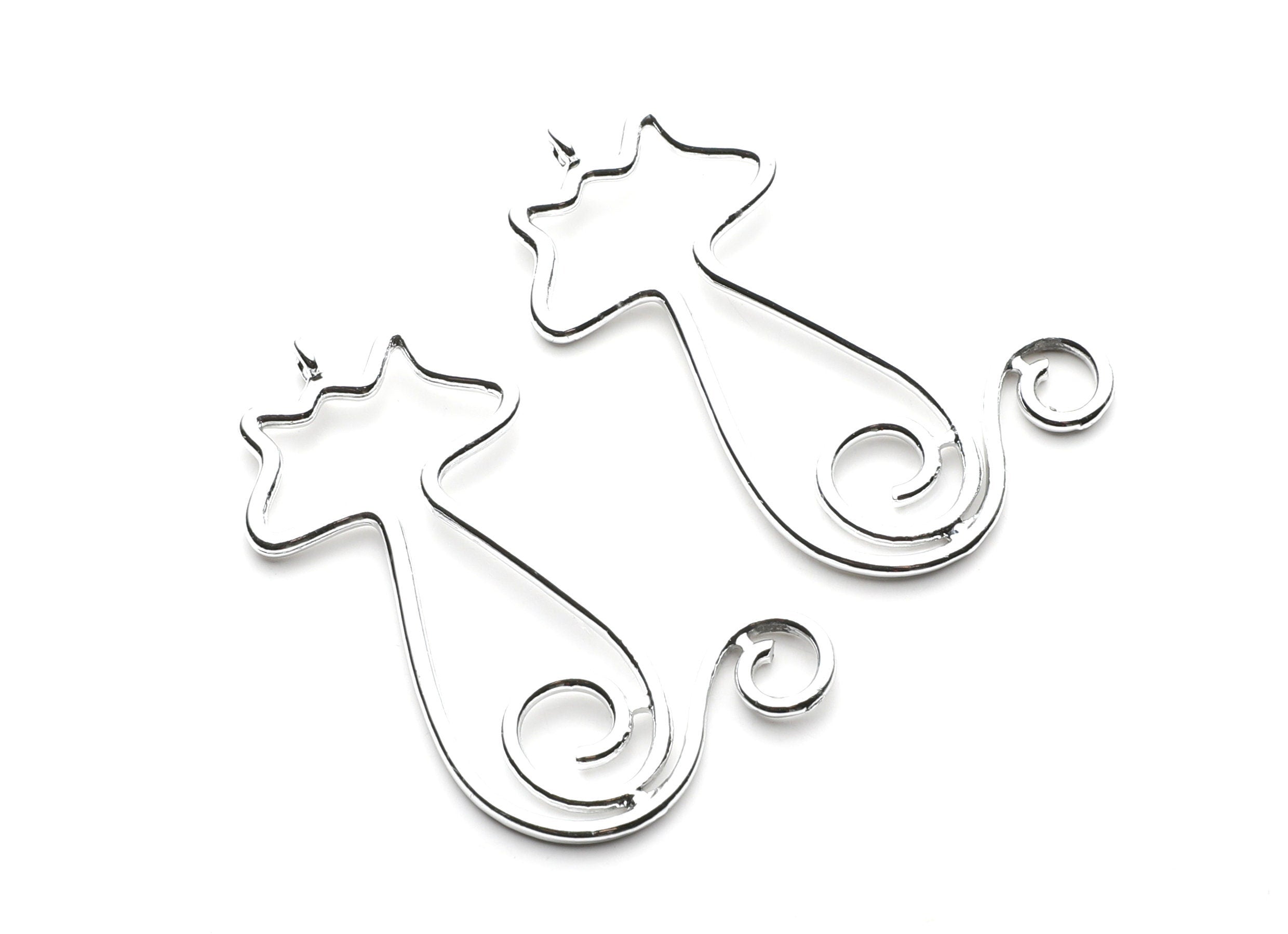 Big Cat Shaped Charms- Zinc Alloy Earring Findings - Nickel / Silver Tone - Alloy Pendant for Necklace - 47.3x27.21x2.26mm - ZZ1254N - DOMEDBAZAAR
