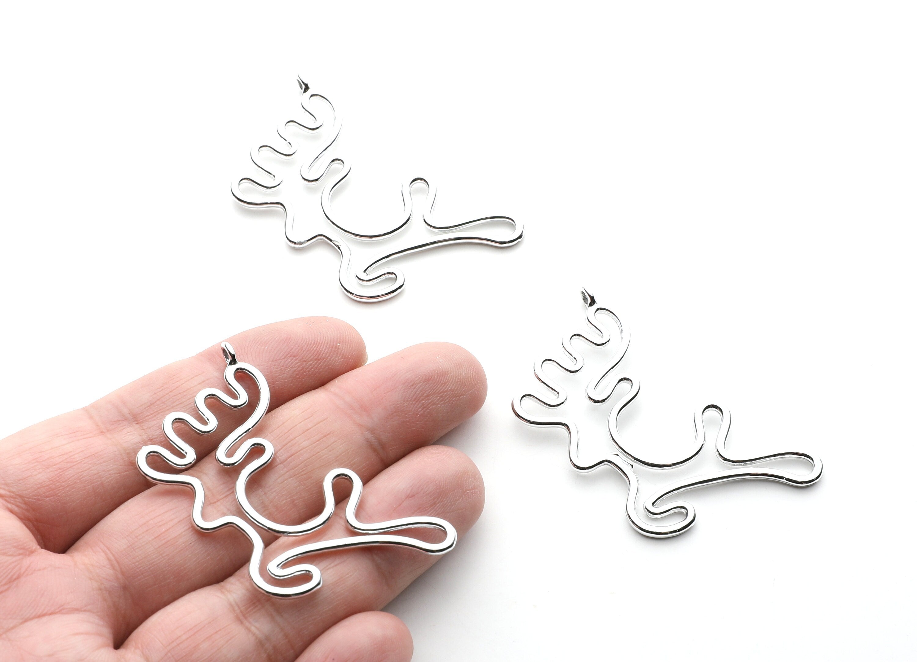 Big Deer Shaped Charms- Zinc Alloy Earring Findings - Nickel / Silver Tone - Alloy Pendant for Necklace - 52x32.7x2mm - ZZ1258N - DOMEDBAZAAR