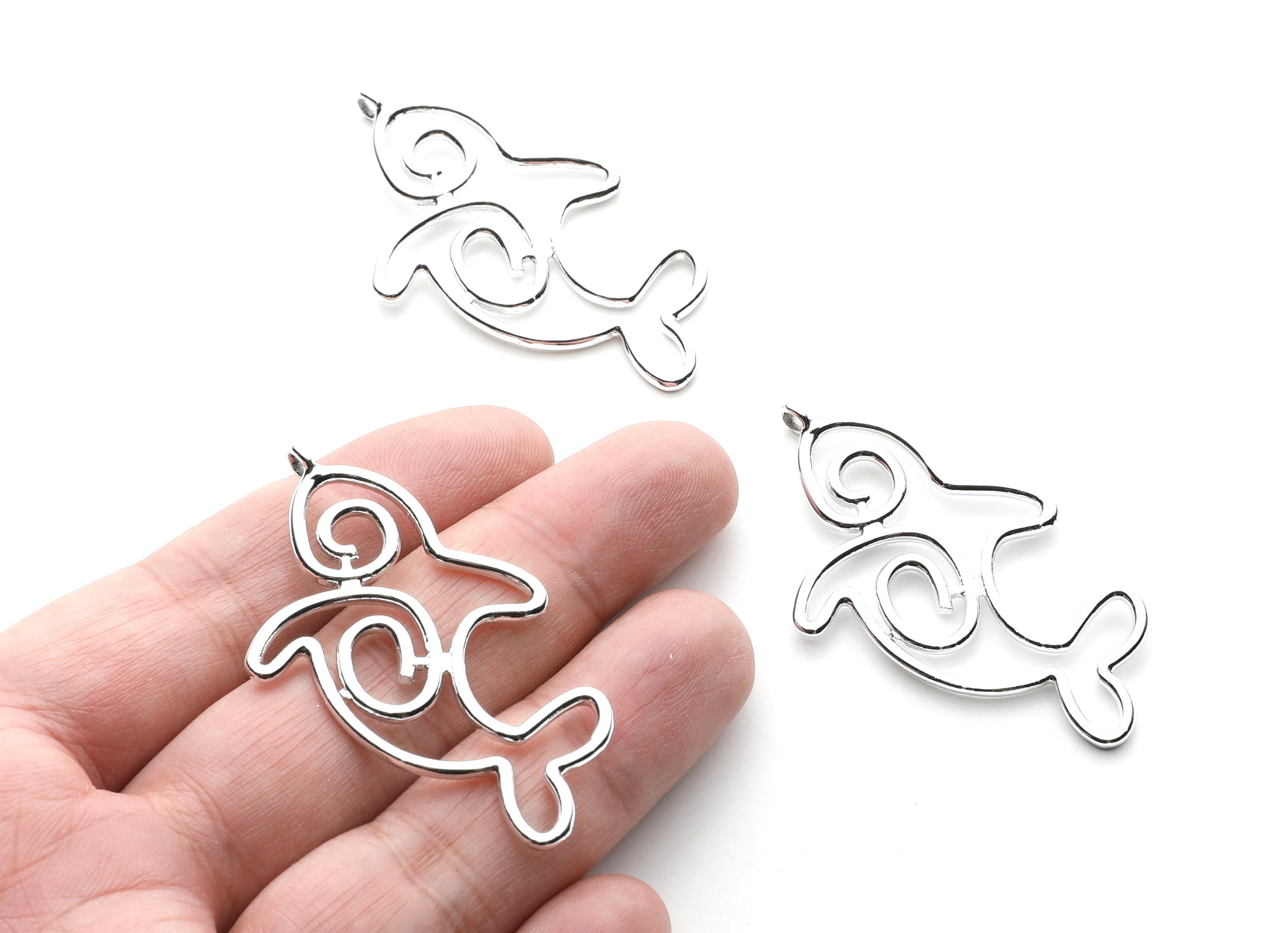Big Dolphin Shaped Charms- Zinc Alloy Earring Finding - Nickel / Silver Tone - Alloy Pendant for Necklace - 53.8x32x1.85mm - ZZ1260N - DOMEDBAZAAR