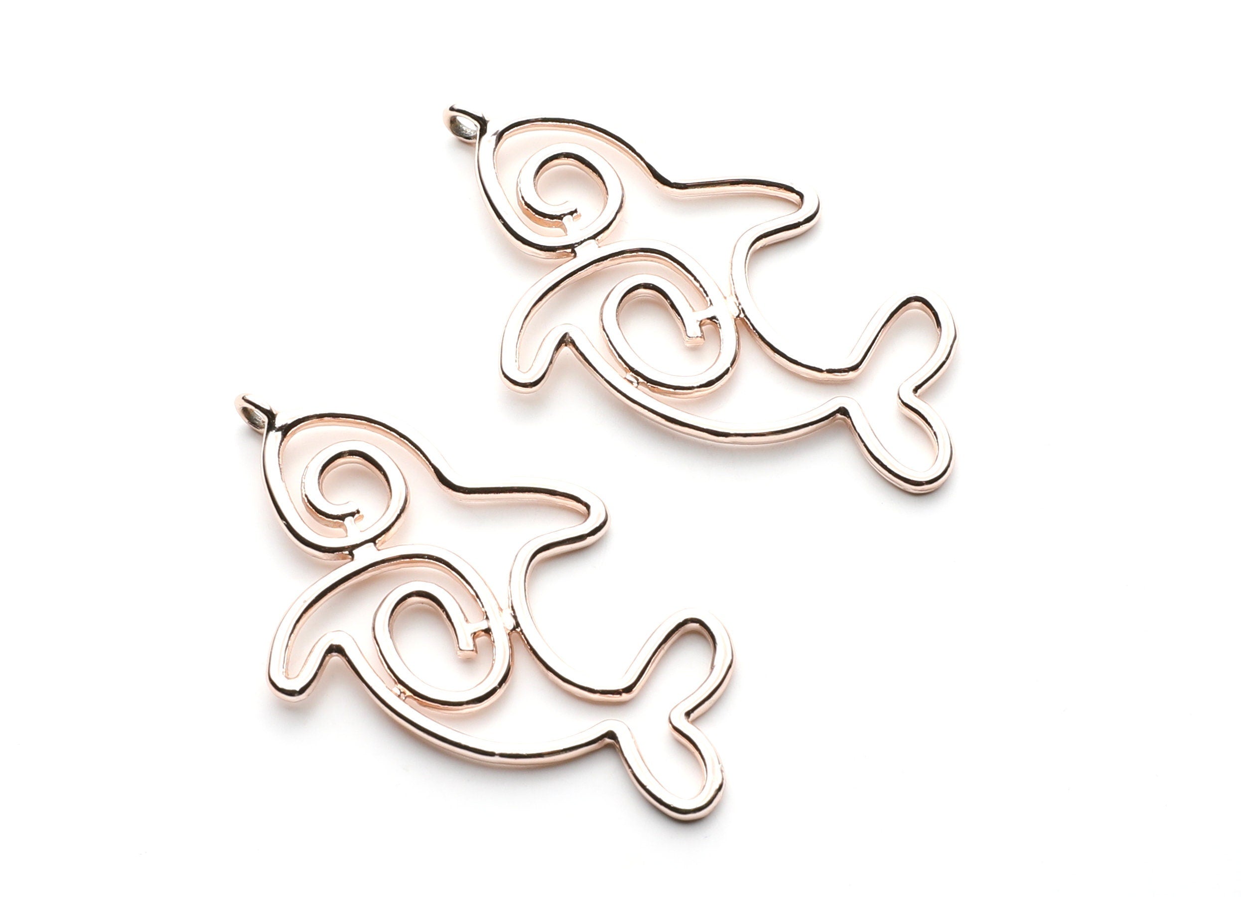 Big Dolphin Shaped Charms- Zinc Alloy Earring Finding - Rose Tone - Alloy Pendant for Necklace - 53.8x32x1.85mm - ZZ1260R - DOMEDBAZAAR